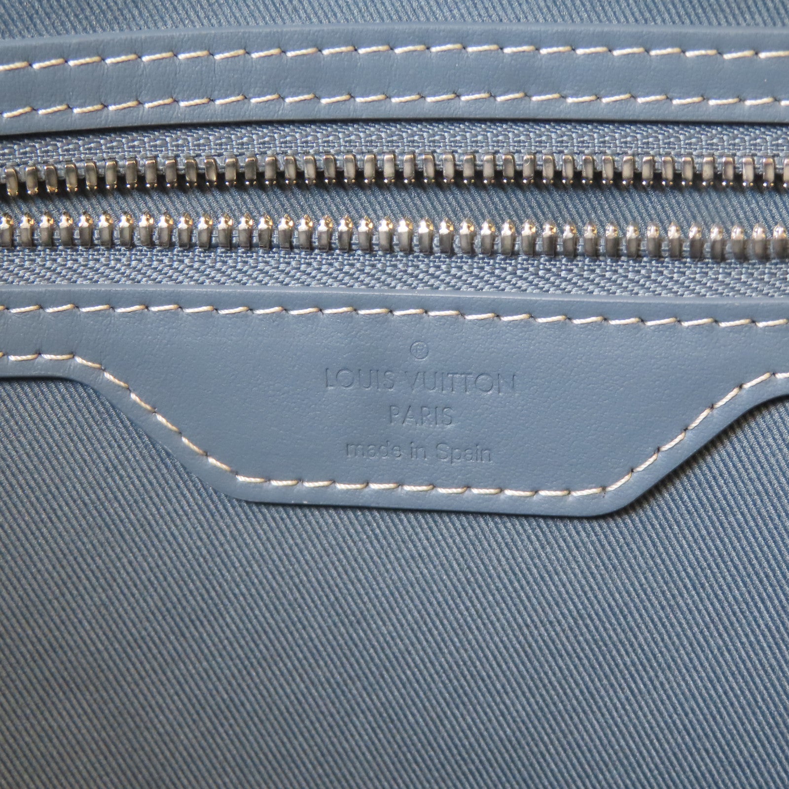 LOUIS VUITTON 牛仔布/皮革Weekend Tote NM銀扣手挽肩背兩用袋藍色