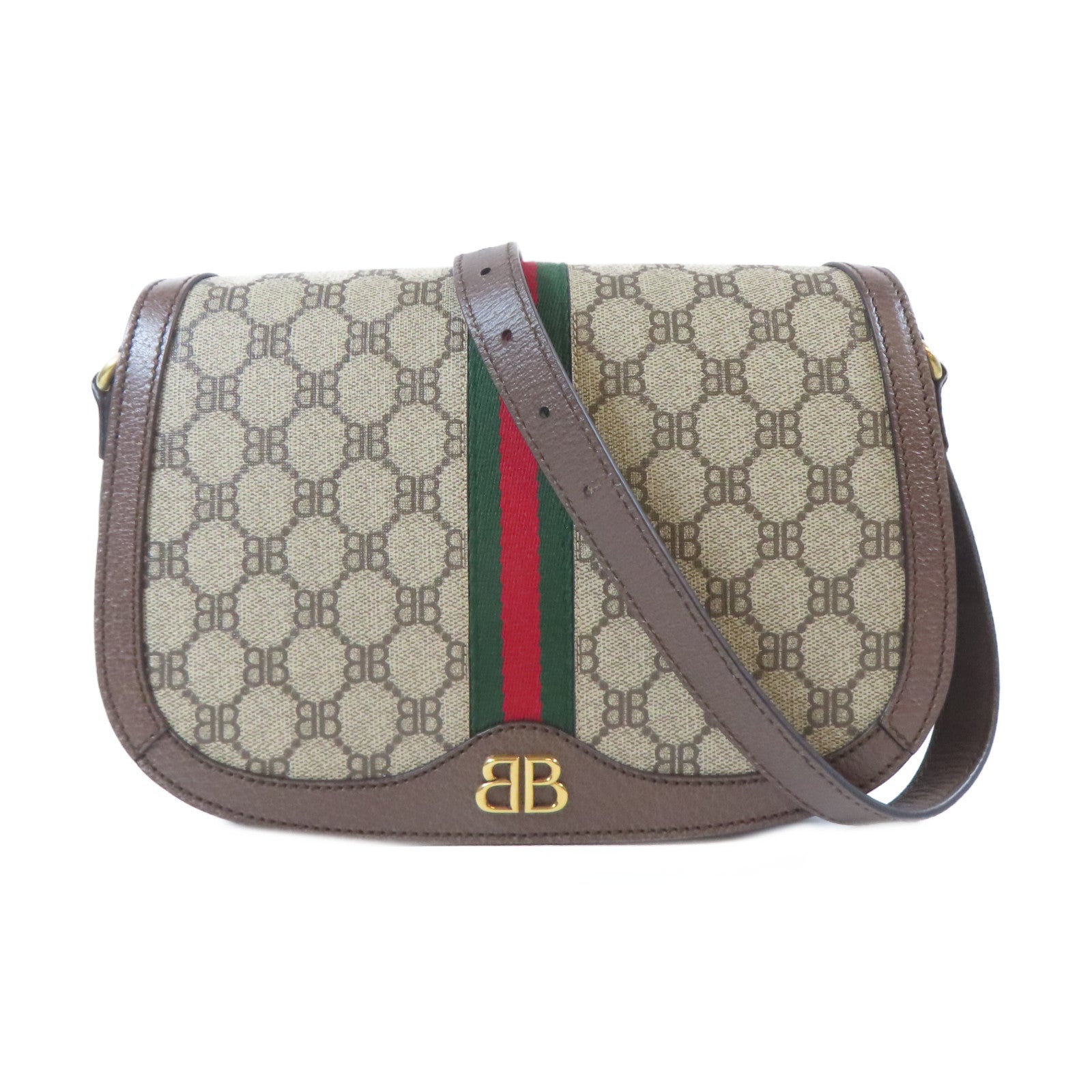 BALENCIAGA 塗層帆布Balenciaga X Gucci Hacker Project金扣肩背袋啡色