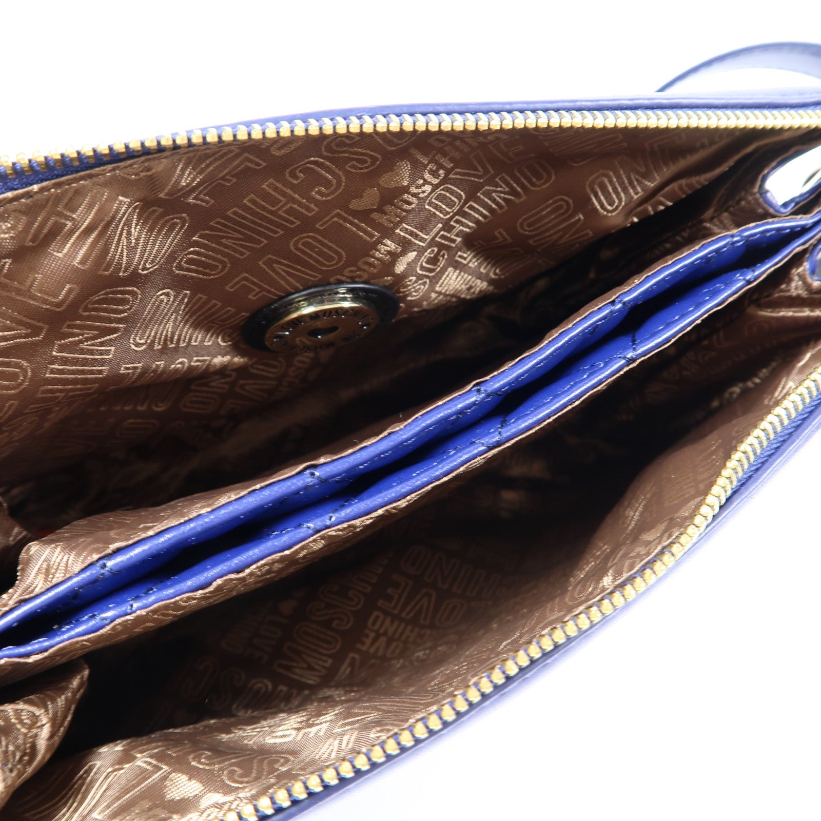 MOSCHINO 菱格塗層帆布Shoulder Bag金扣肩背袋藍色