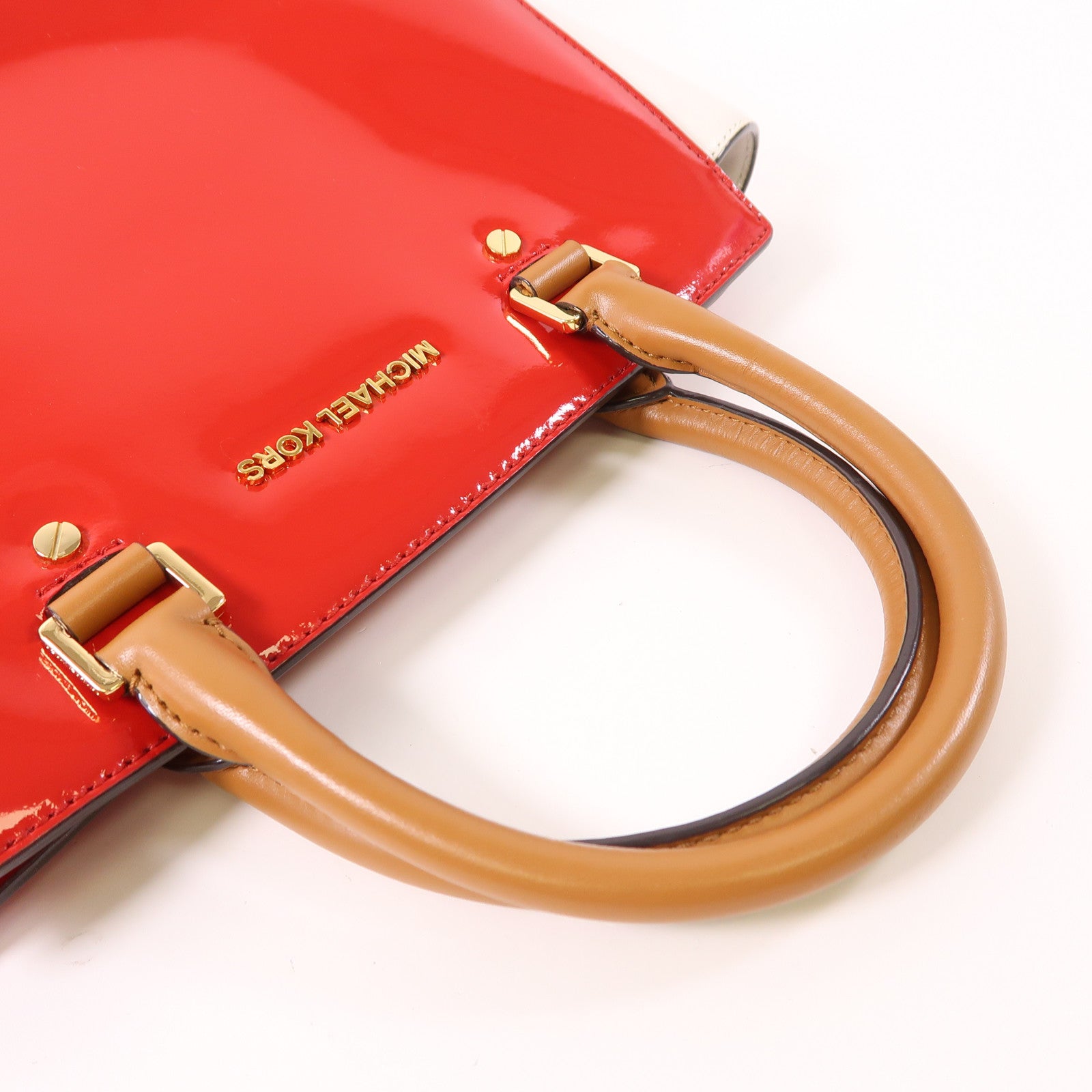 MICHAEL KORS GHW Hand Bag Patent Leather White/Red