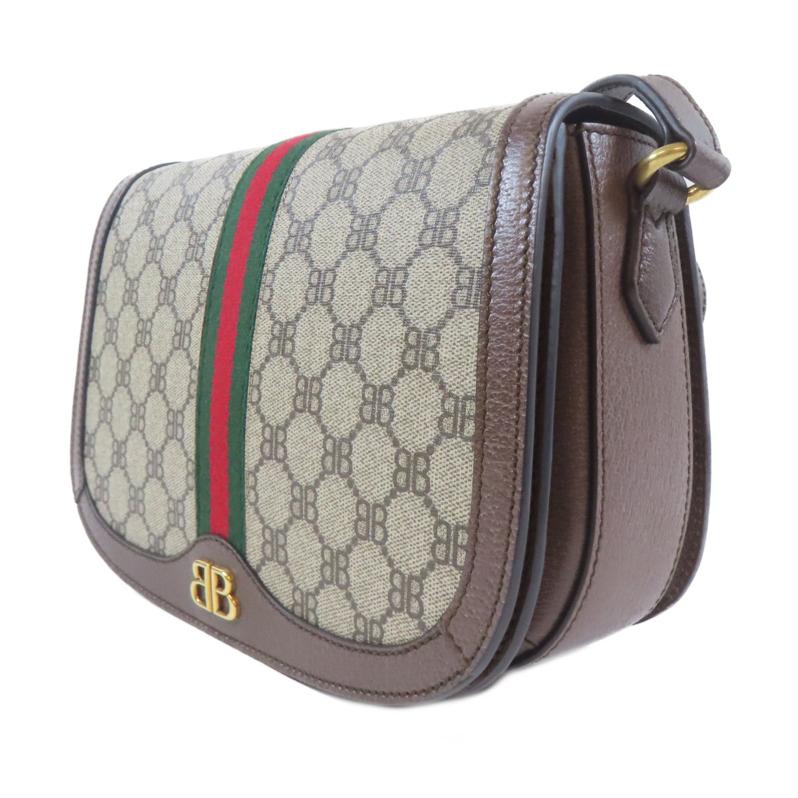 BALENCIAGA 塗層帆布Balenciaga X Gucci Hacker Project金扣肩背袋啡色