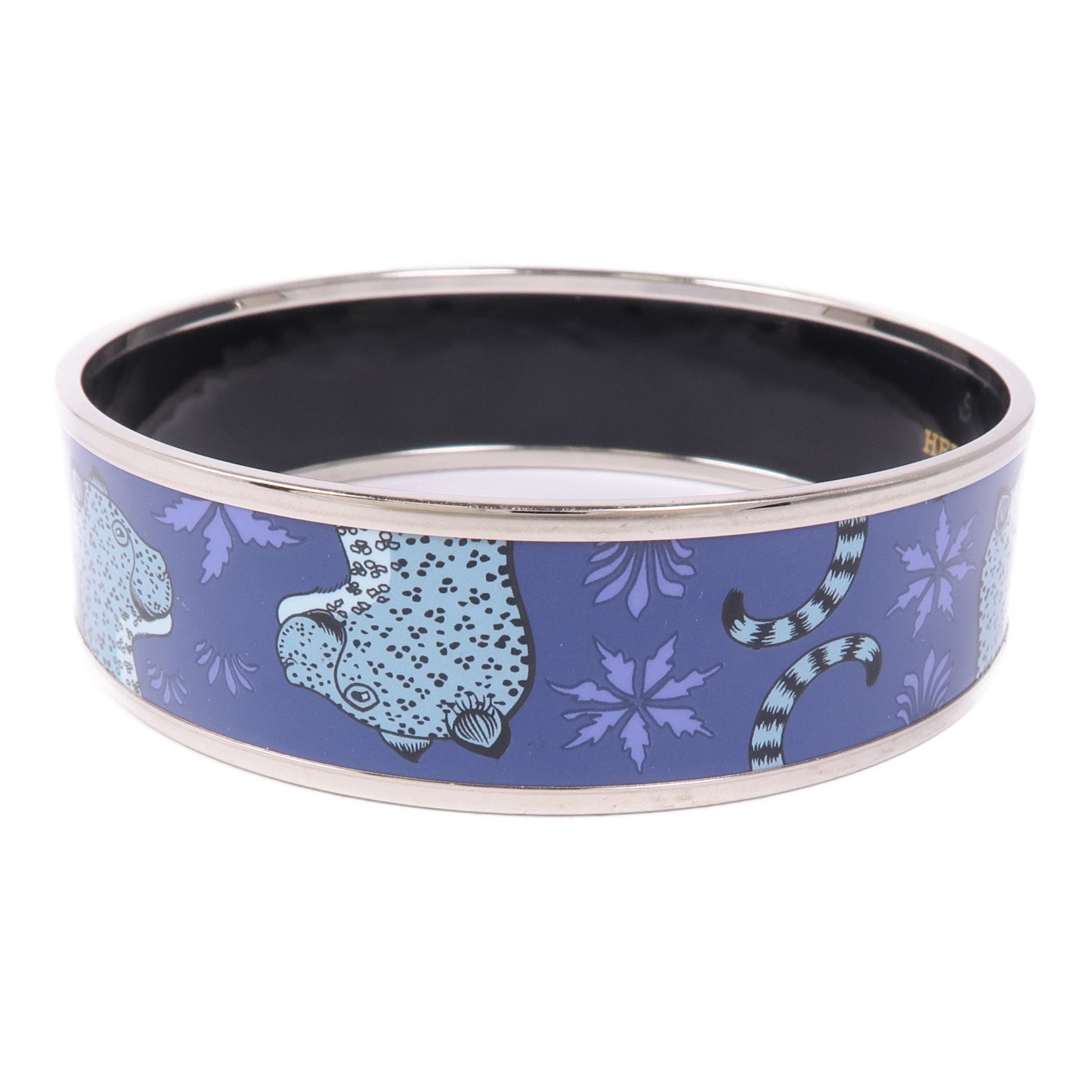 HERMES Blue Leopard Bracelet Metal Enamel Blue Black Silver