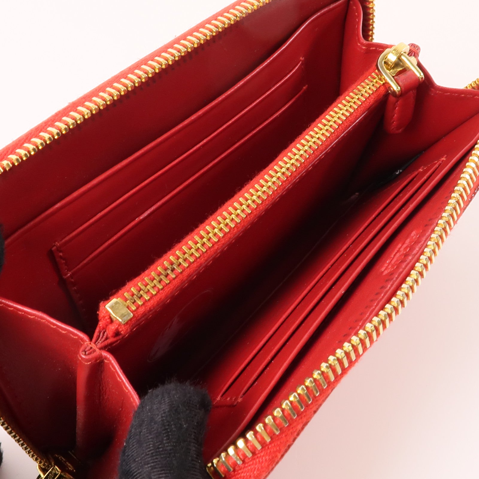PRADA 皮革Zipper Wallet金扣錢包紅色