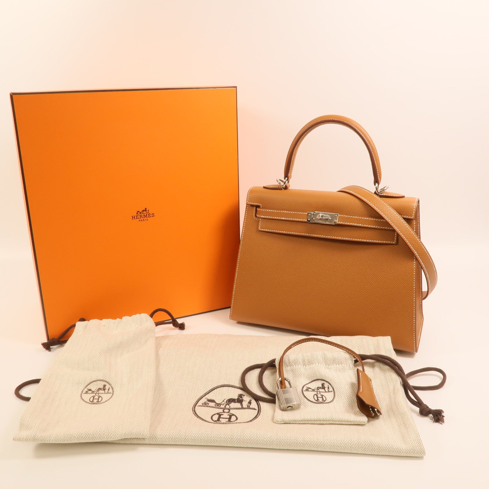 HERMES Epsom皮革Kelly 25銀扣手挽肩背兩用袋