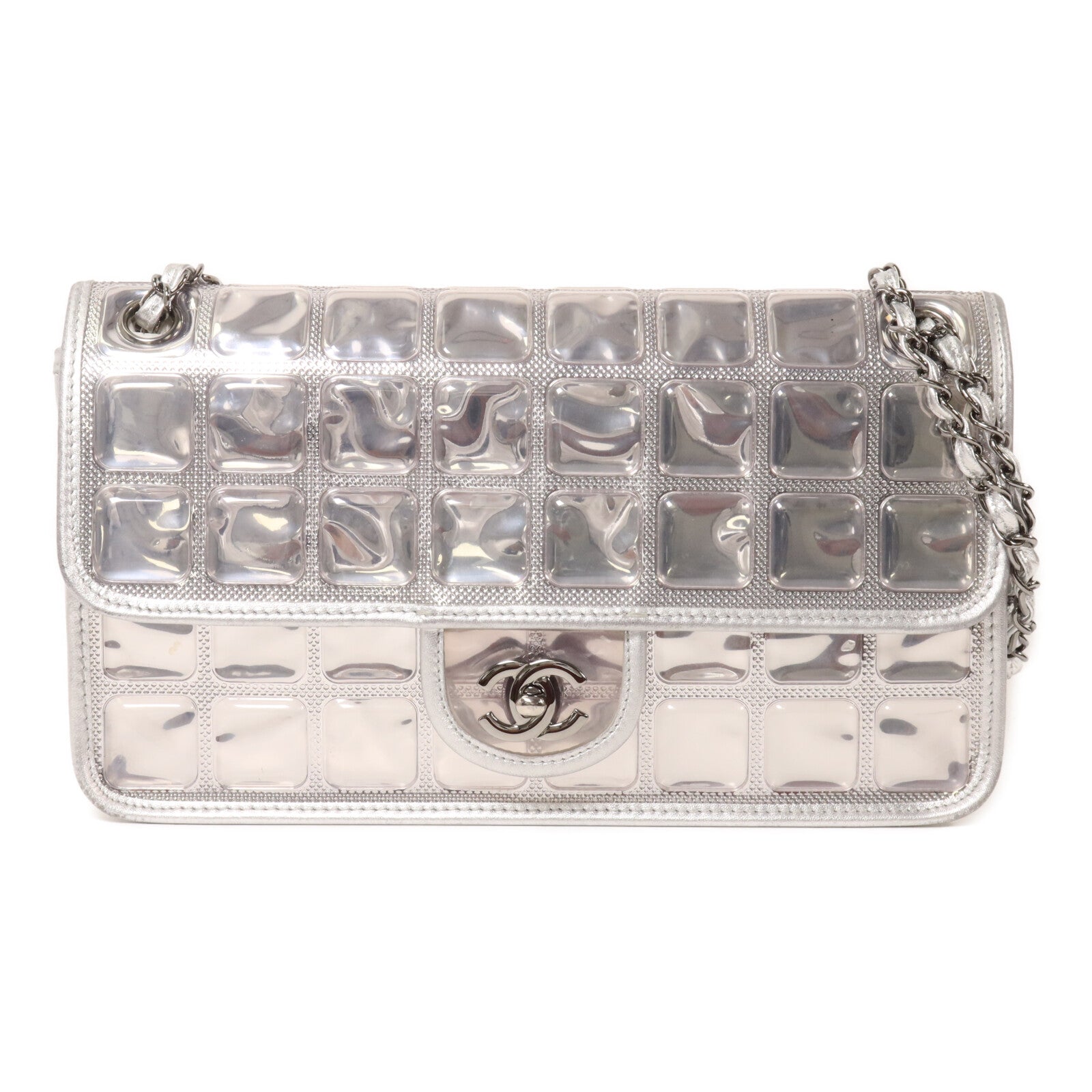 CHANEL 羊皮皮革/PVC Chain Shoulder鏈帶肩背袋