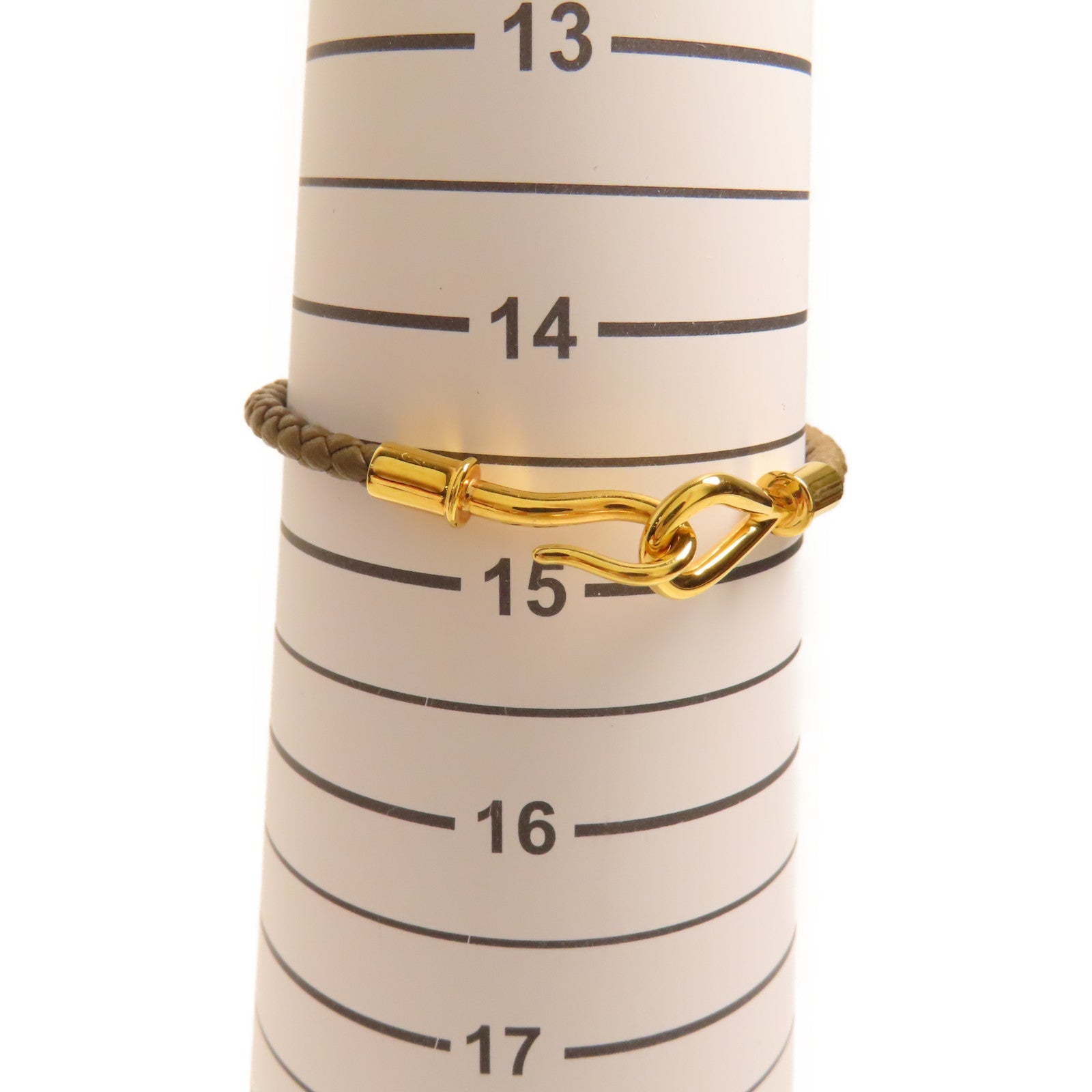 HERMES 牛皮皮革Jumbo H Bracelet金扣手帶Etoupe