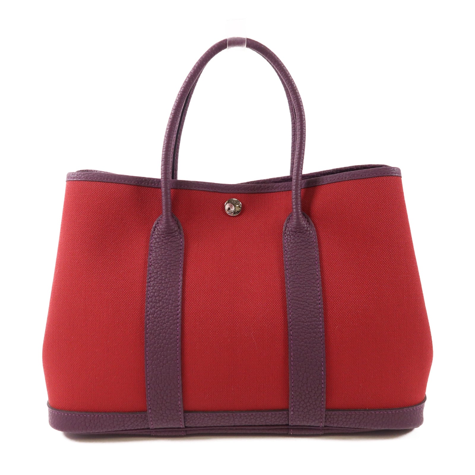 HERMES PHW Garden Party TPM Tote Bag Canvas Rouge Grenat