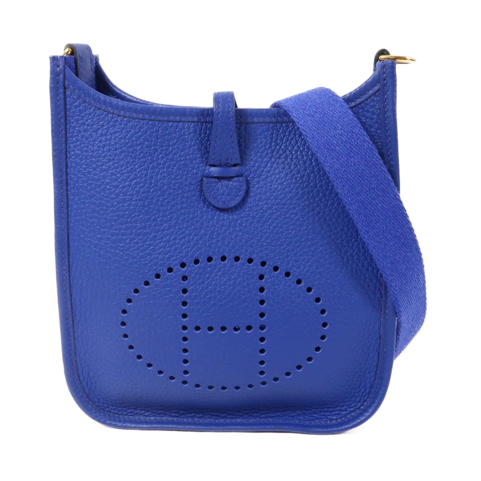 HERMES Clemence皮革Evelyne TPM金扣肩背袋Bleu Electrique/藍色