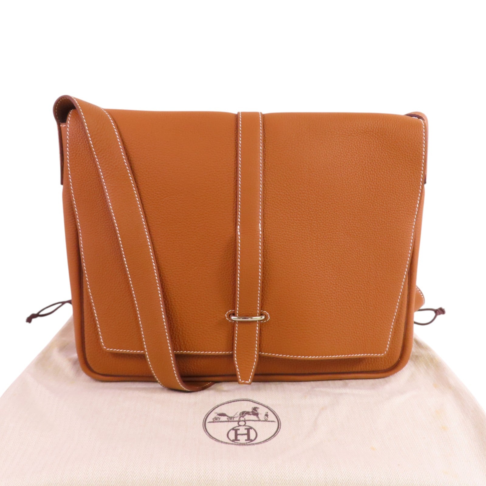 HERMES Togo皮革Steve Light Messenger銀扣肩背袋