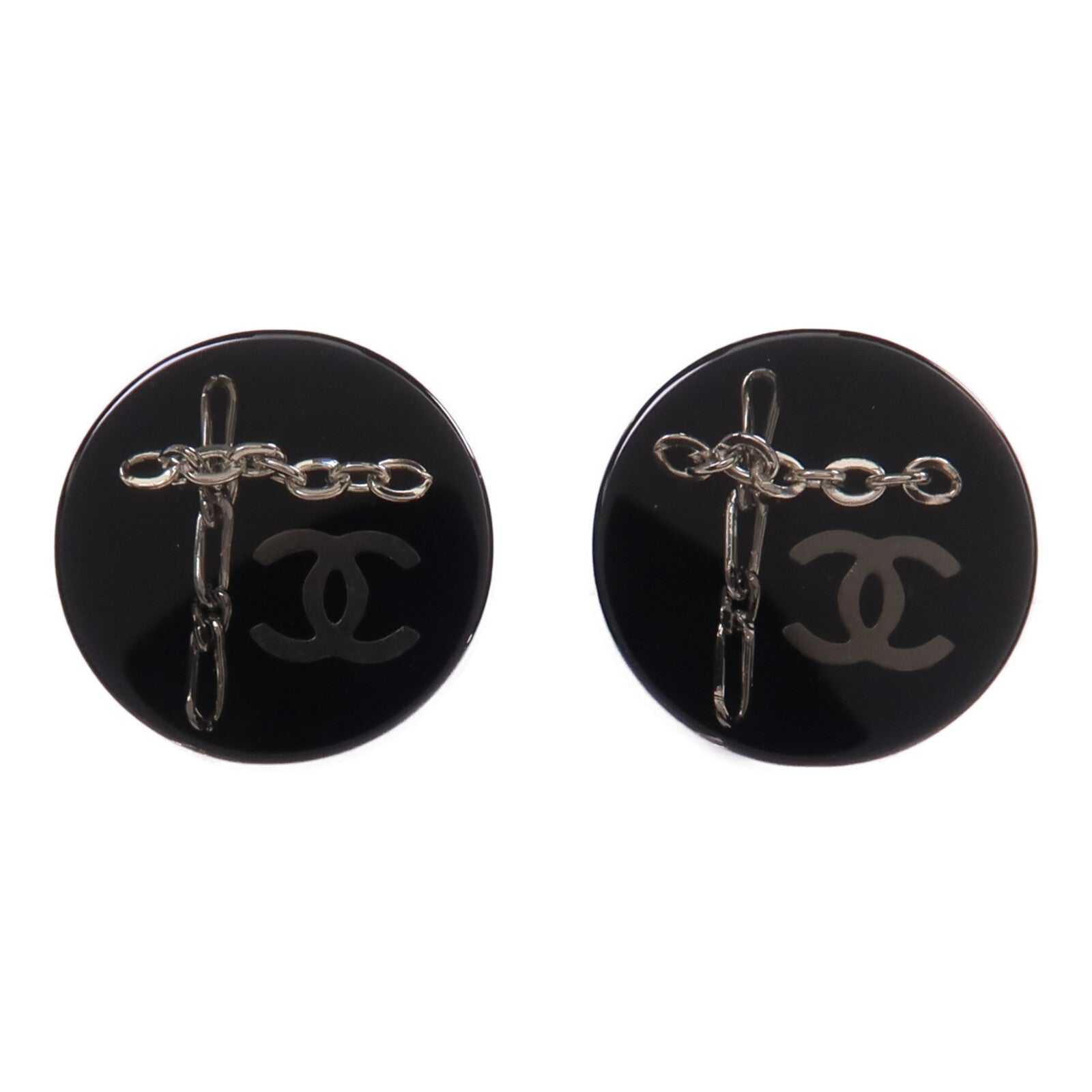CHANEL PVC/金屬Earrings銀扣耳環