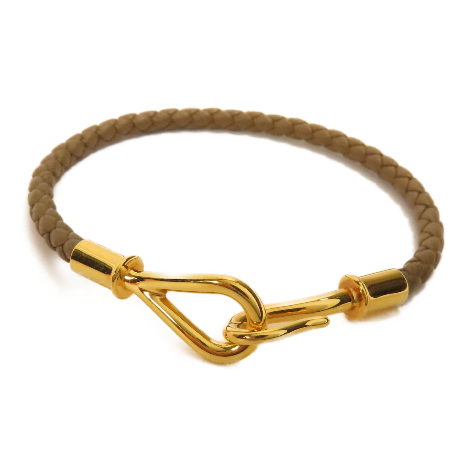 HERMES 牛皮皮革Jumbo H Bracelet金扣手帶Etoupe