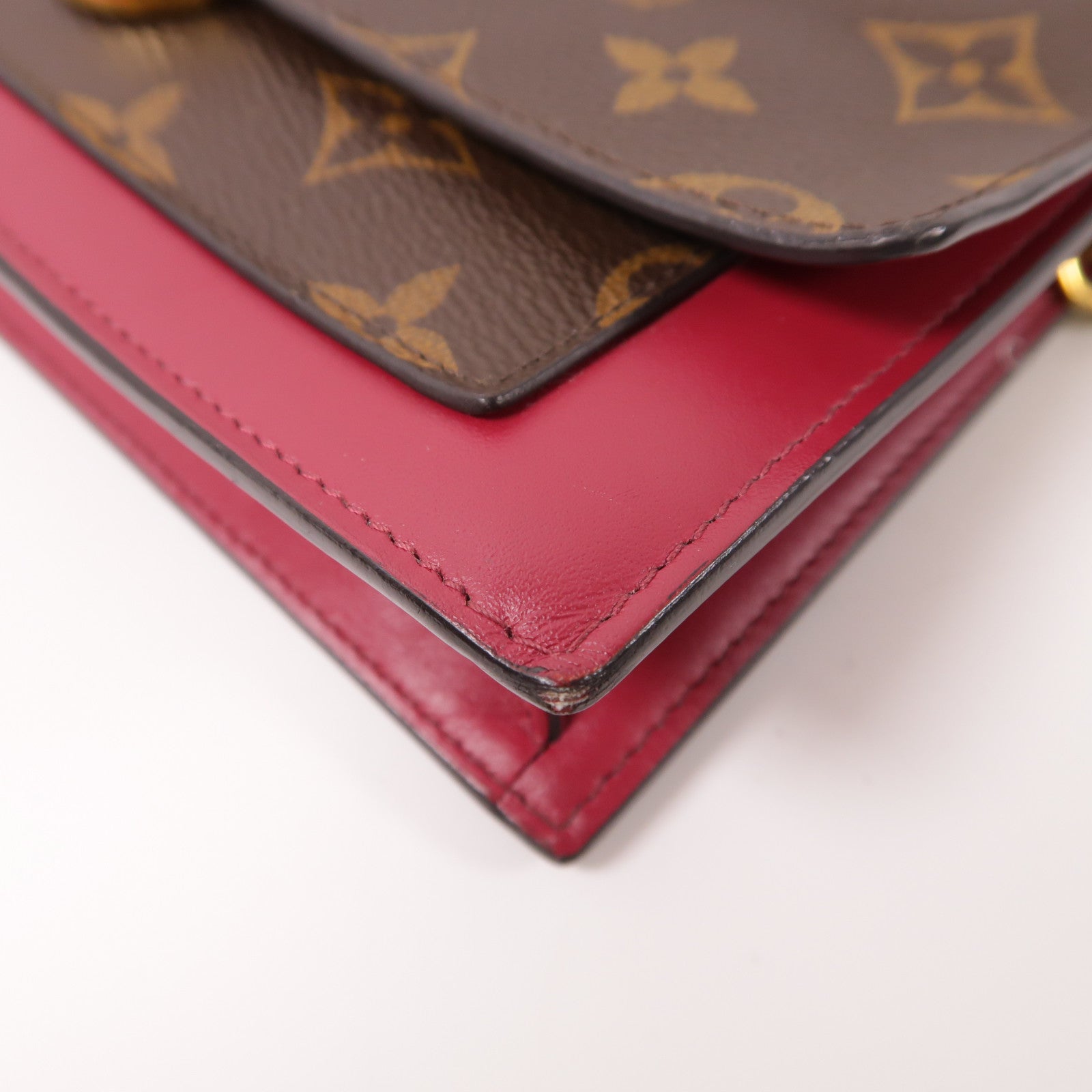 LOUIS VUITTON Monogram Portefeuille Flore金扣鏈帶肩背袋棕色/紅色