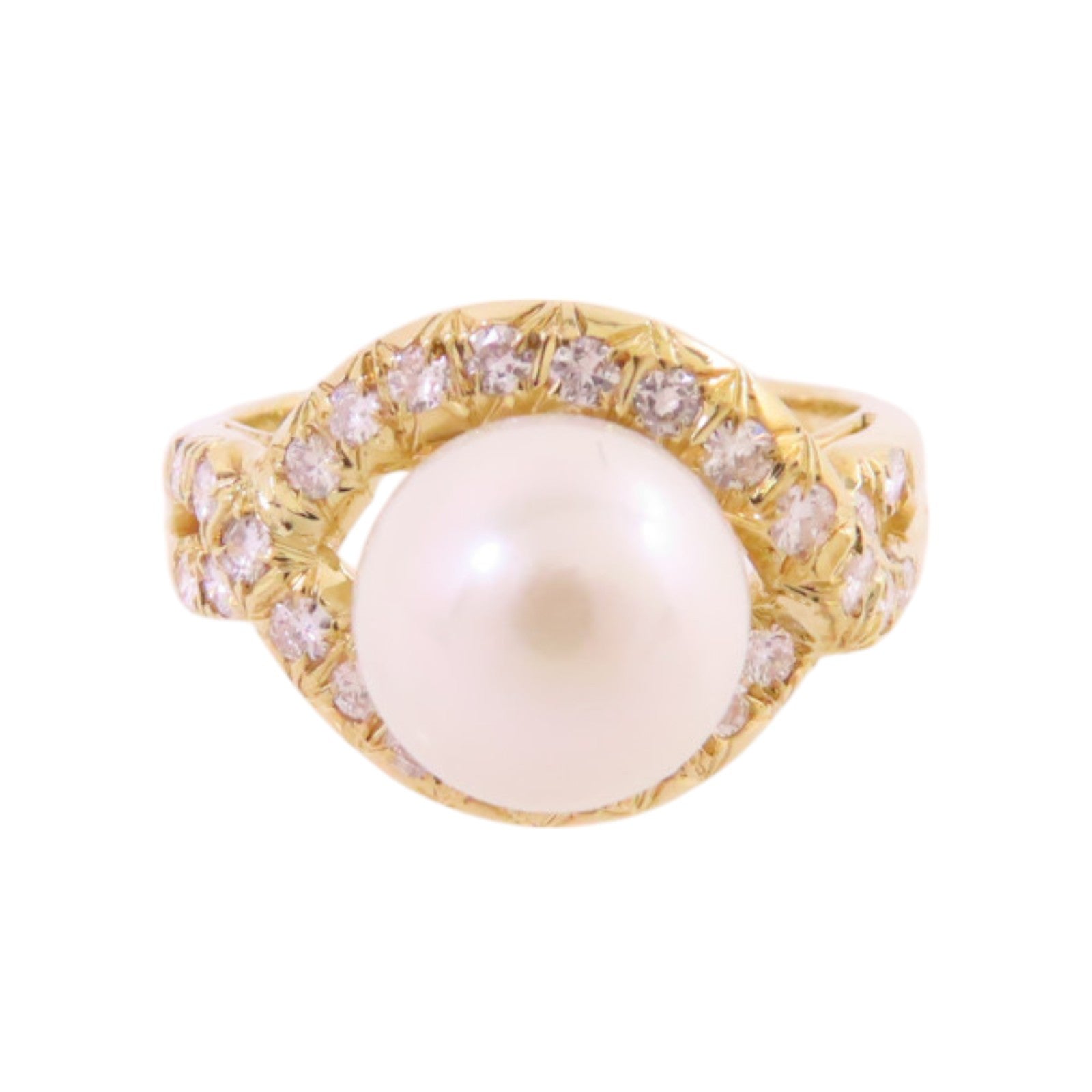 JEWELRY Pearl Diamond Ring US#4.25 18K Yellow Gold