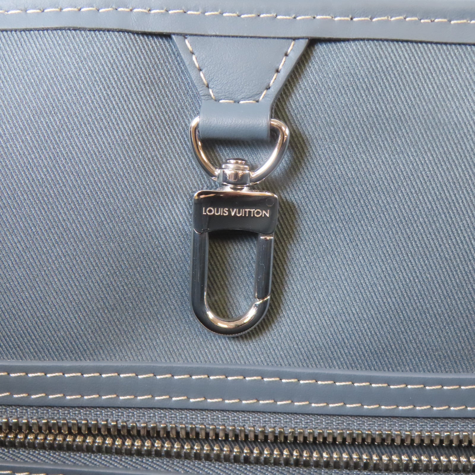 LOUIS VUITTON 牛仔布/皮革Weekend Tote NM銀扣手挽肩背兩用袋藍色