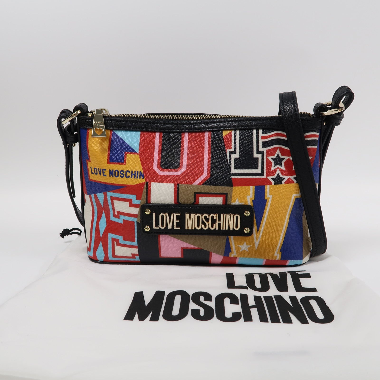 MOSCHINO 塗層帆布Shoulder Bag金扣肩背袋彩色