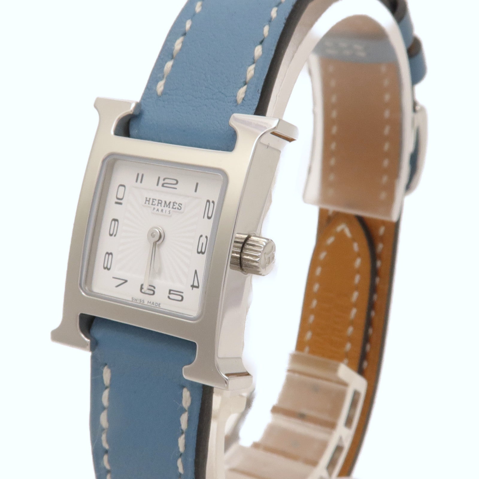 HERMES Heure H Watch不鏽鋼/皮革手錶石英機芯白色