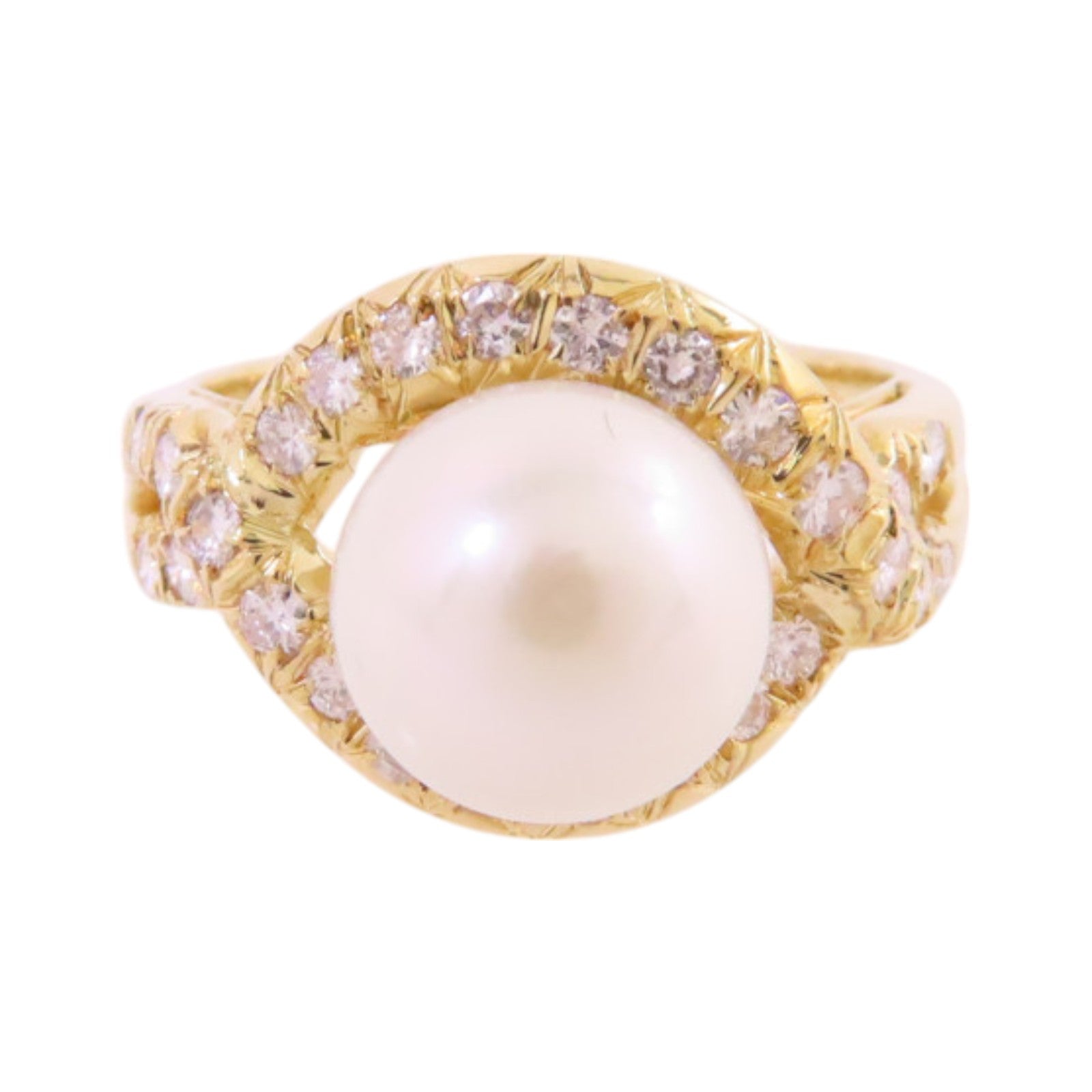 JEWELRY Pearl Diamond Ring US#4.25 18K Yellow Gold