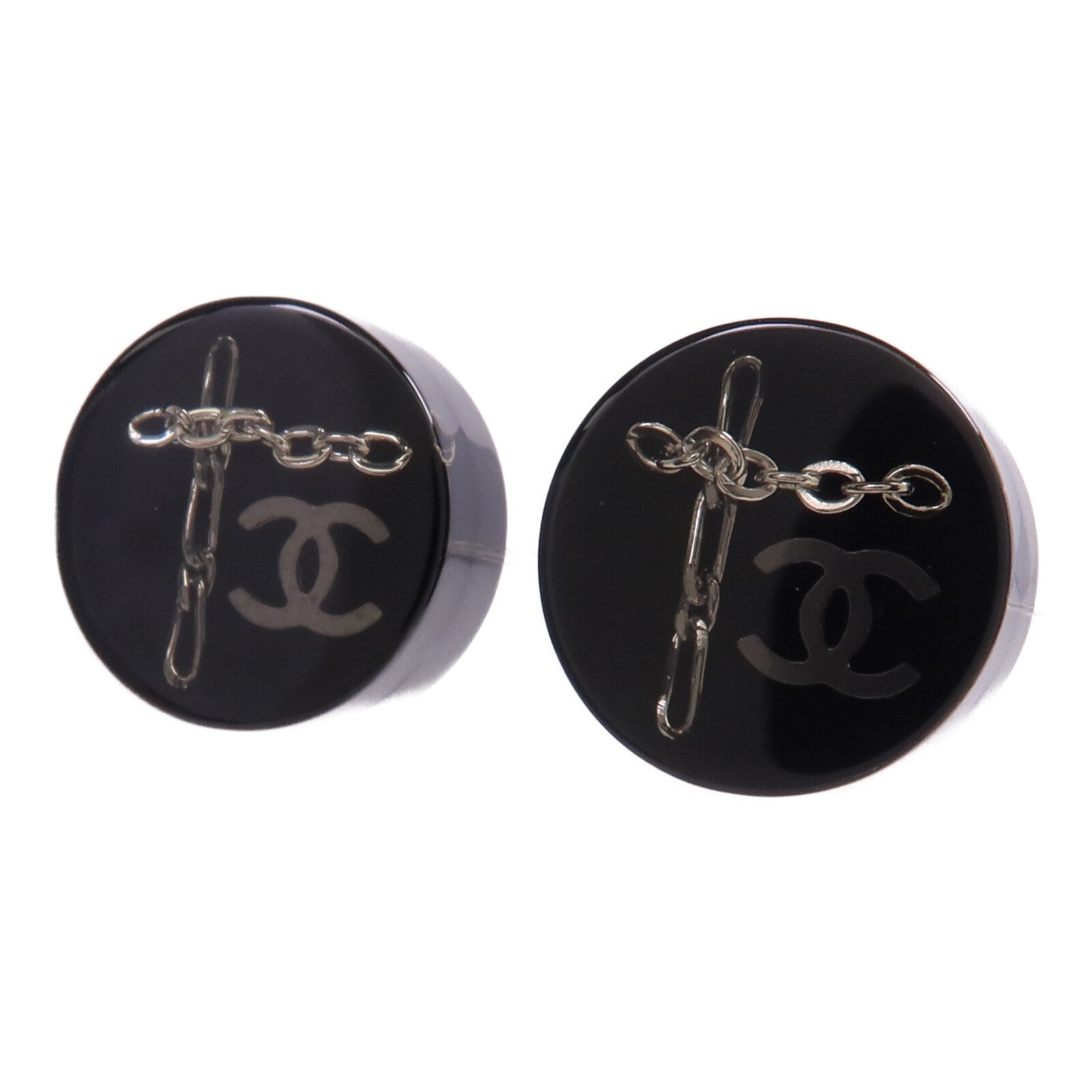 CHANEL PVC/金屬Earrings銀扣耳環