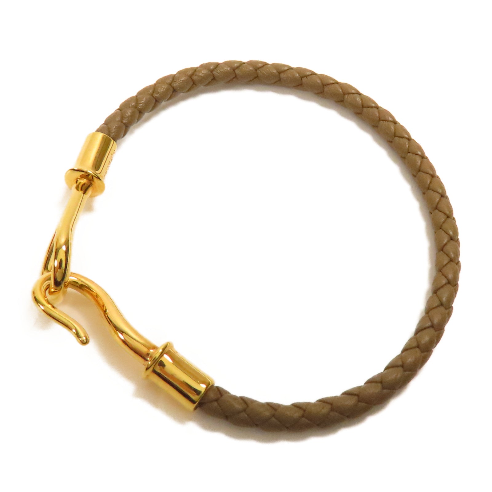 HERMES 牛皮皮革Jumbo H Bracelet金扣手帶Etoupe