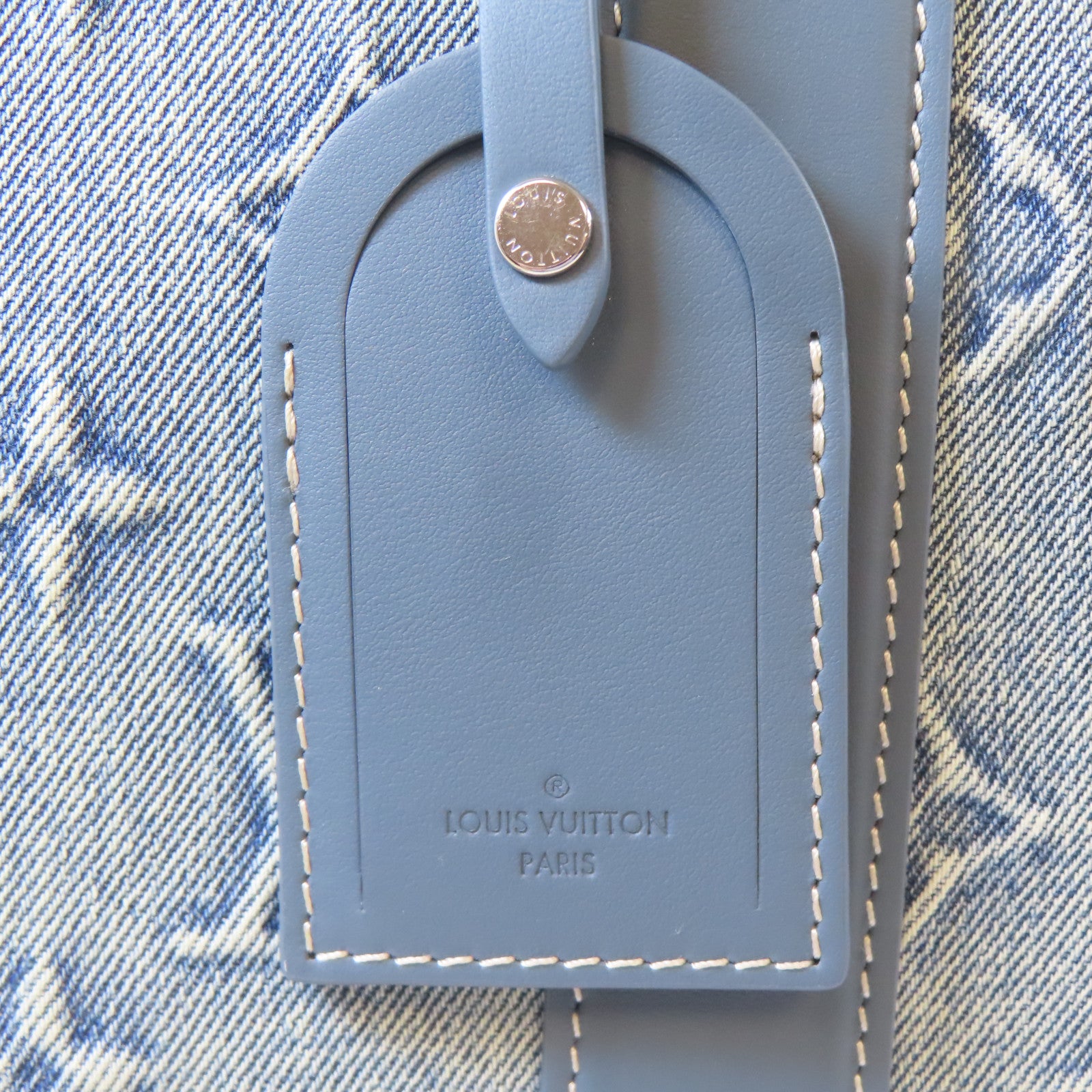 LOUIS VUITTON 牛仔布/皮革Weekend Tote NM銀扣手挽肩背兩用袋藍色