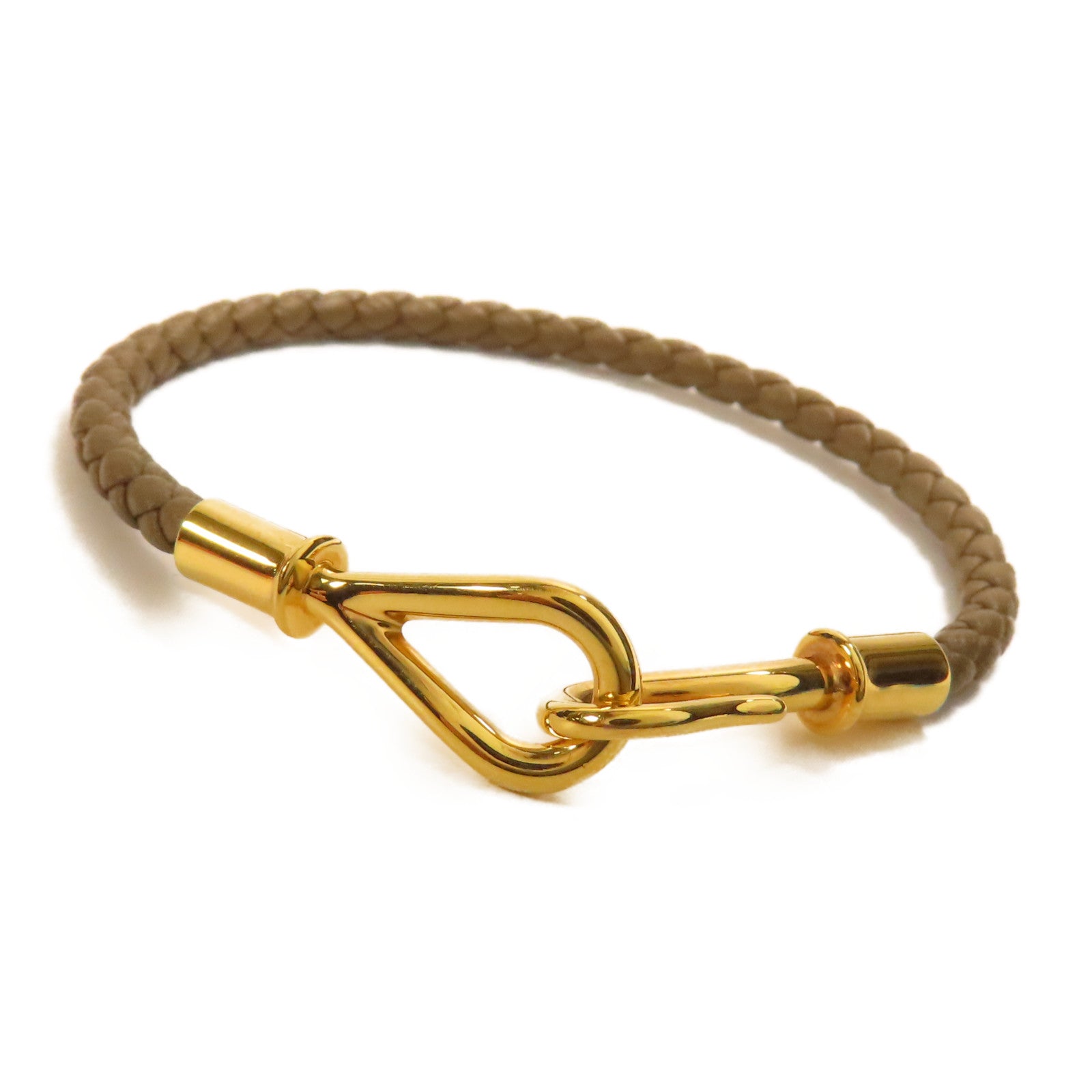 HERMES 牛皮皮革Jumbo H Bracelet金扣手帶Etoupe