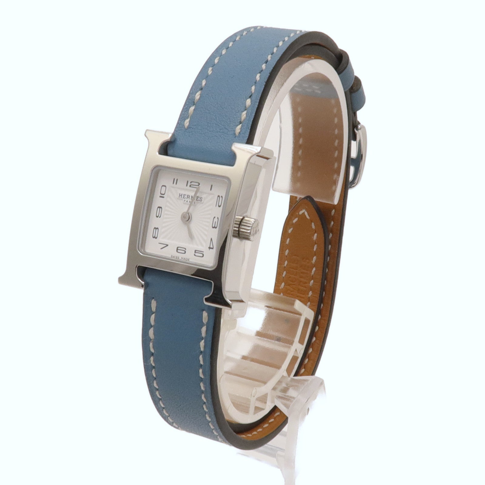 HERMES Heure H Watch不鏽鋼/皮革手錶石英機芯白色