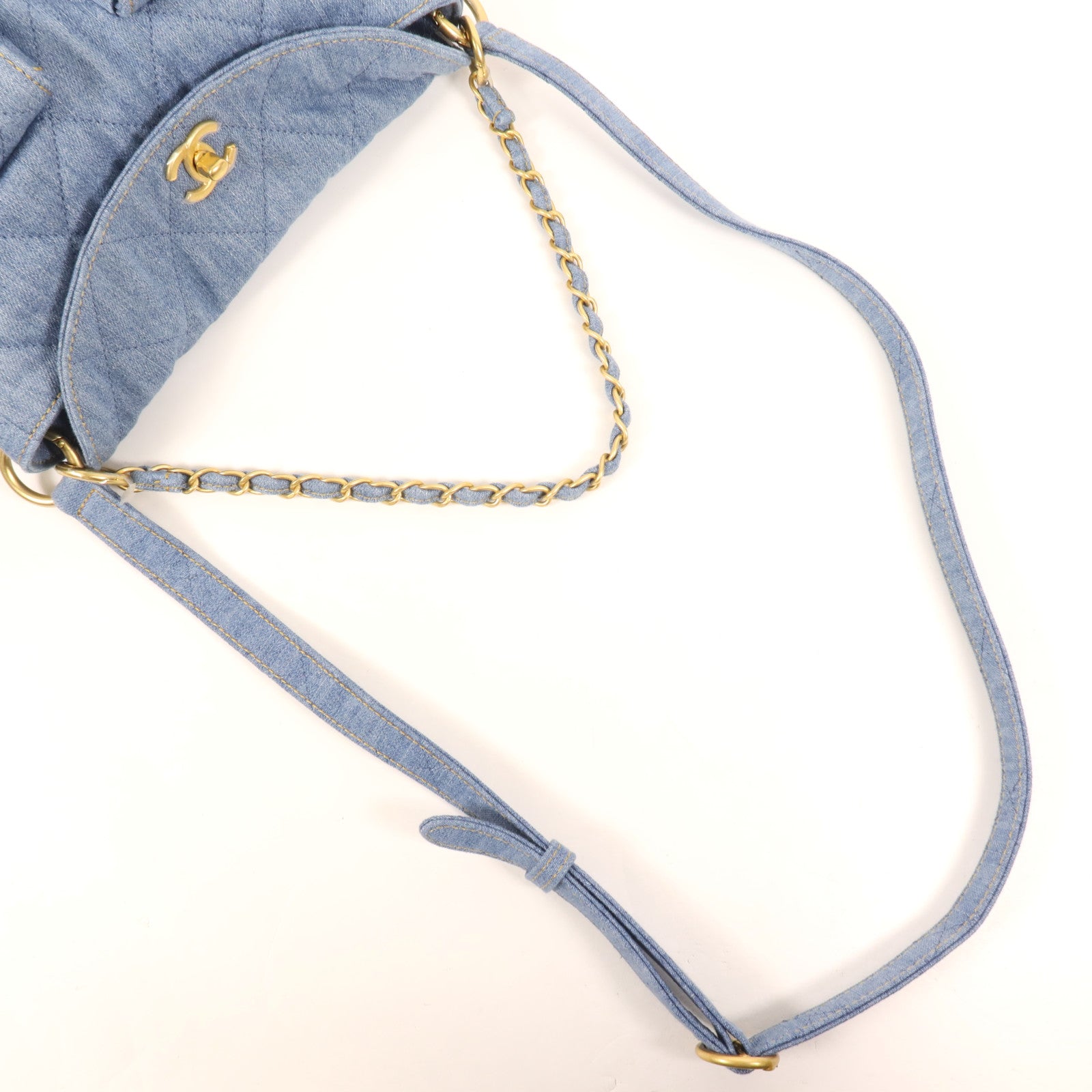 CHANEL 牛仔布Hobo Hand Bag金扣手挽肩背兩用袋