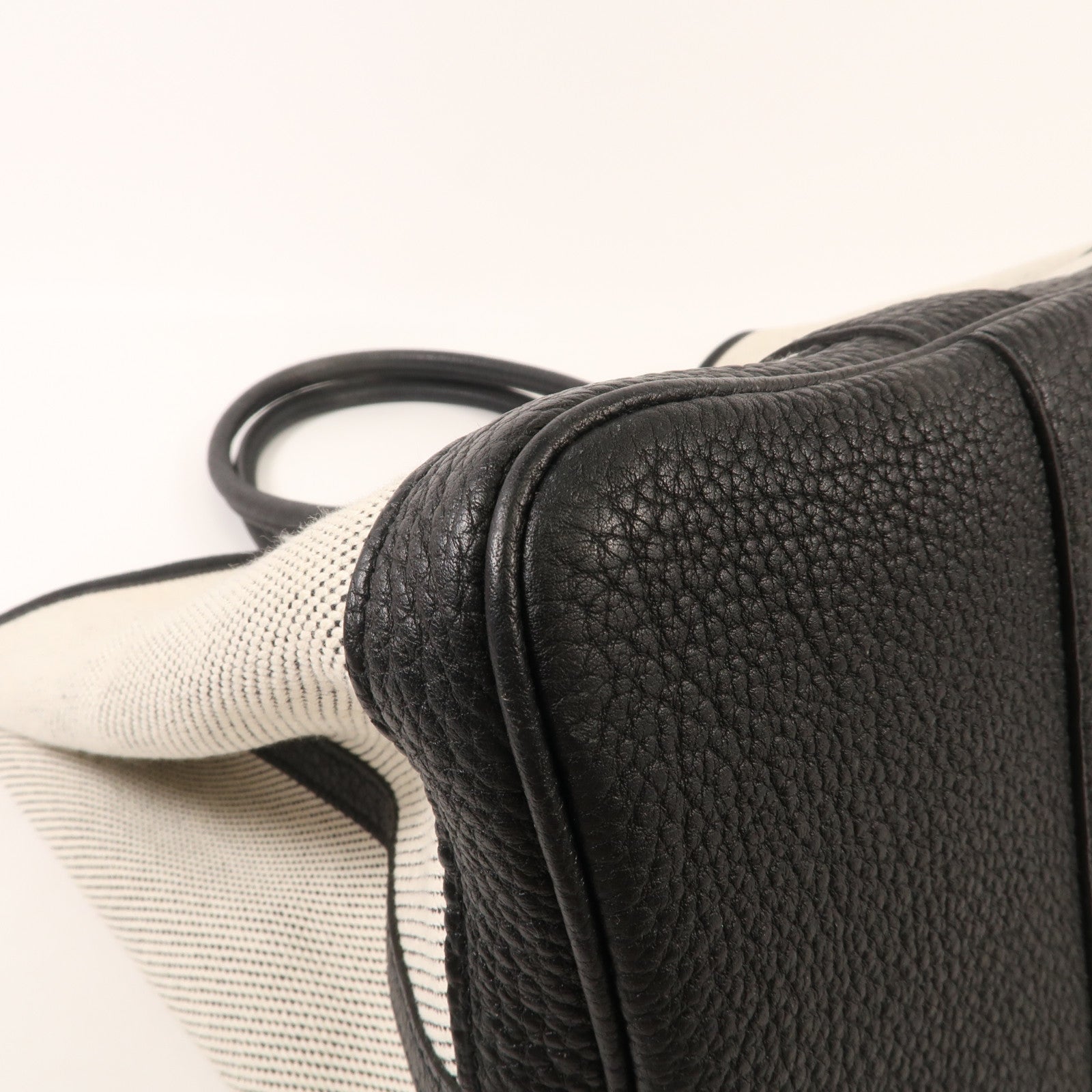 HERMES 帆布Garden Party PM銀扣手挽袋Black/White