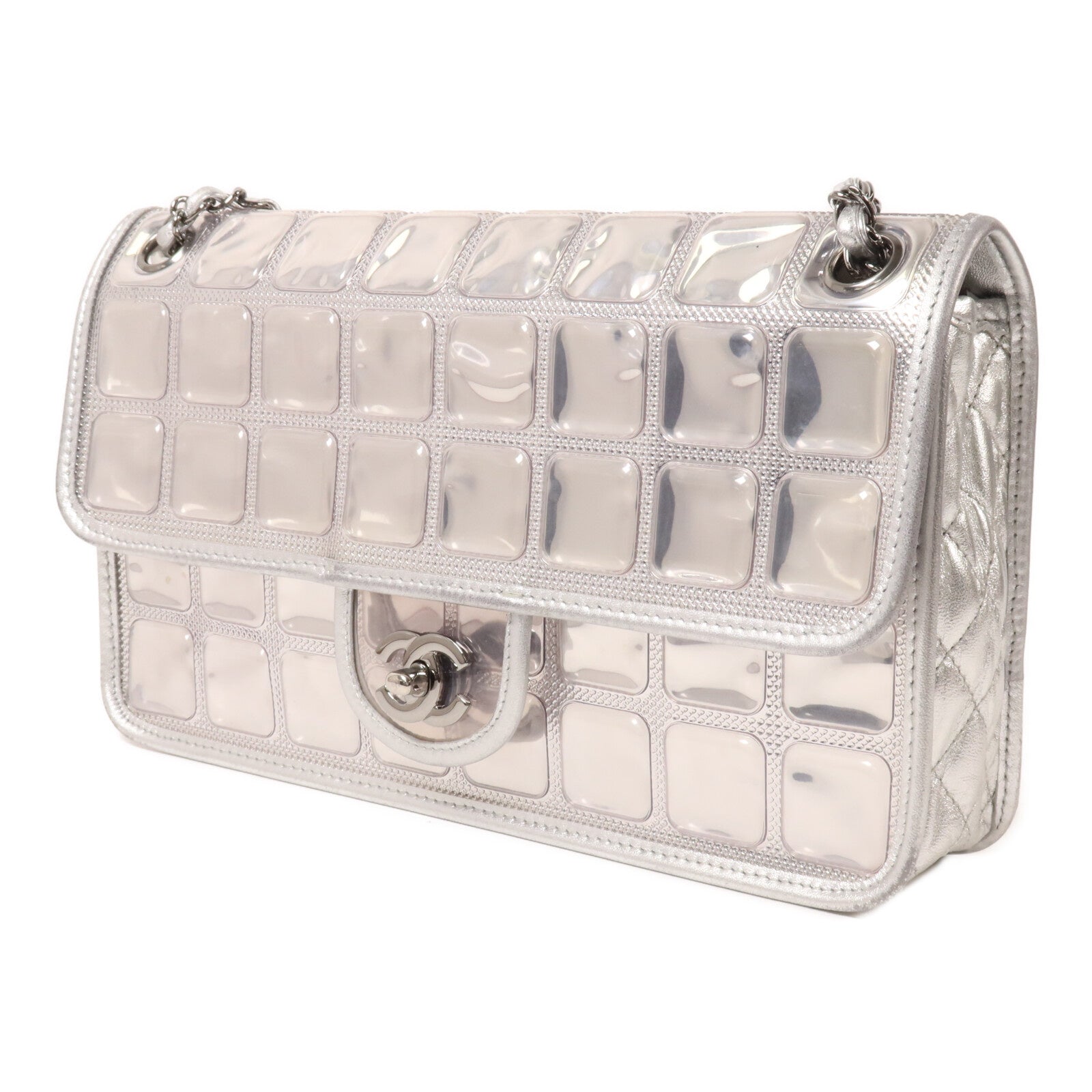 CHANEL 羊皮皮革/PVC Chain Shoulder鏈帶肩背袋