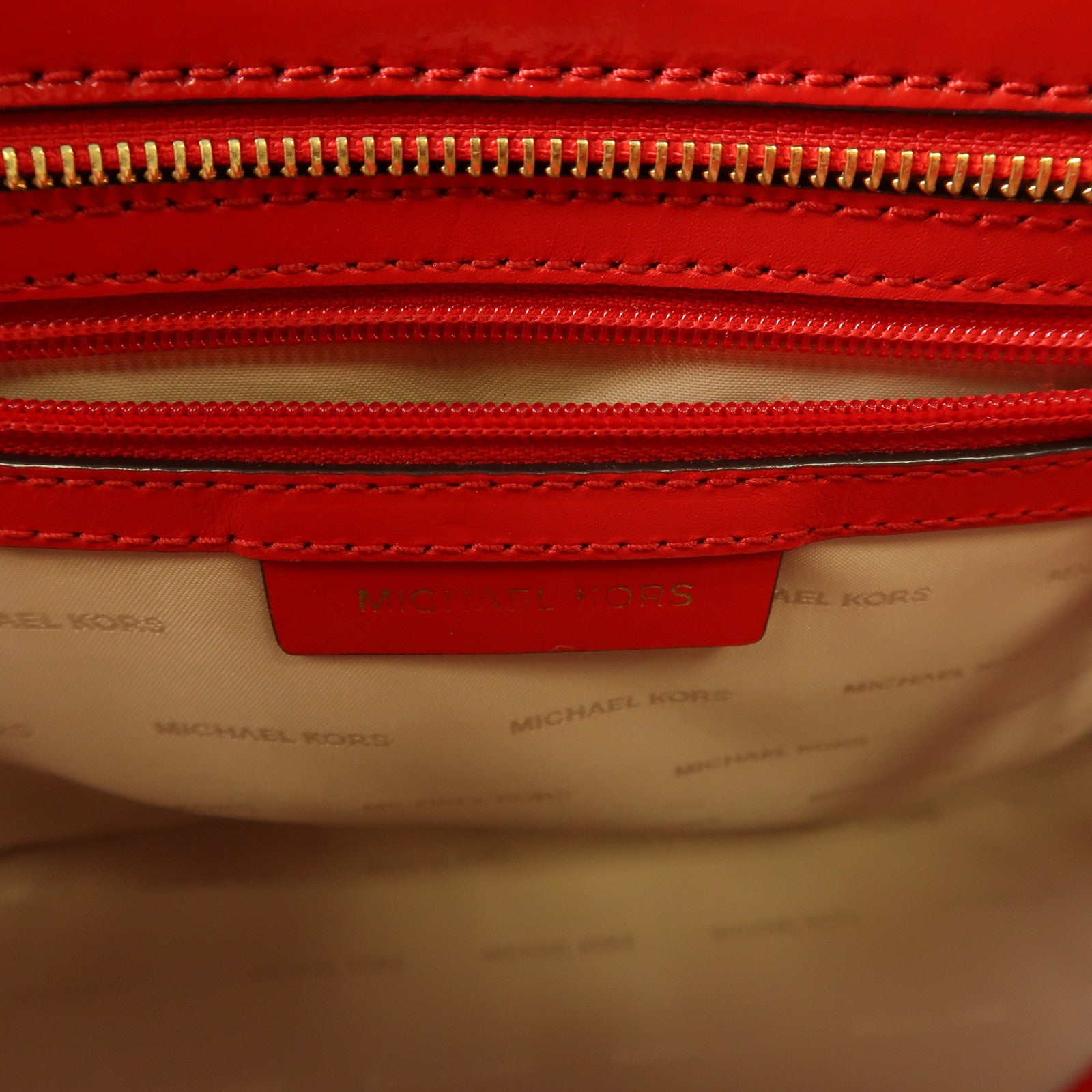 MICHAEL KORS GHW Hand Bag Patent Leather White/Red