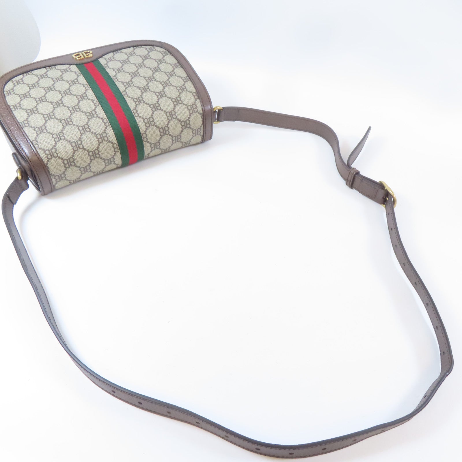 BALENCIAGA 塗層帆布Balenciaga X Gucci Hacker Project金扣肩背袋啡色