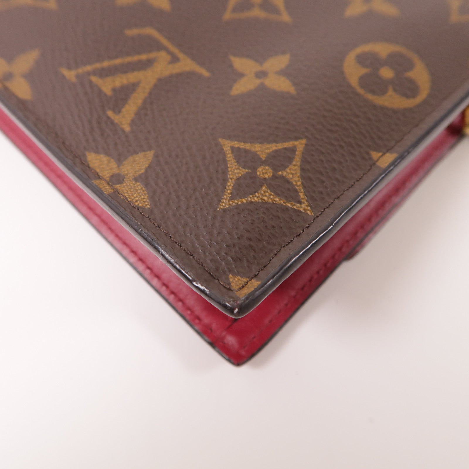 LOUIS VUITTON Monogram Portefeuille Flore金扣鏈帶肩背袋棕色/紅色