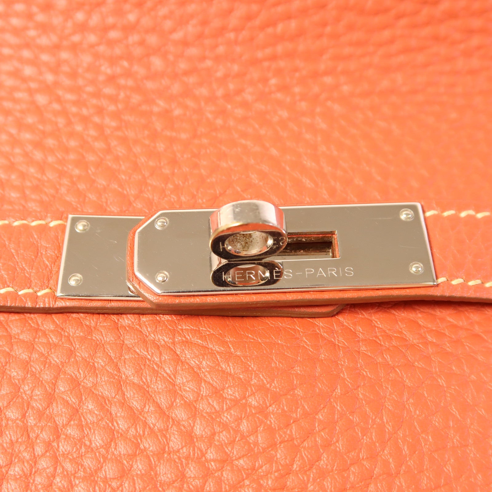 HERMES Clemence皮革Jypsiere 28銀扣肩背袋Capucine