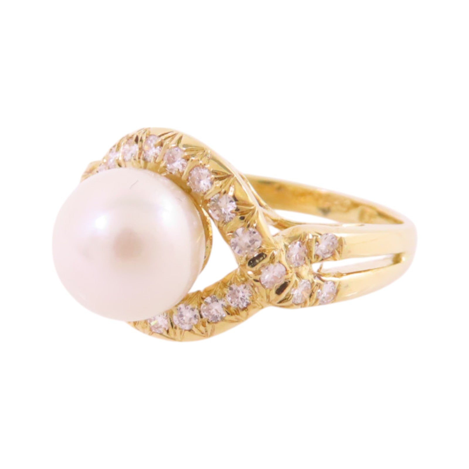 JEWELRY Pearl Diamond Ring US#4.25 18K Yellow Gold
