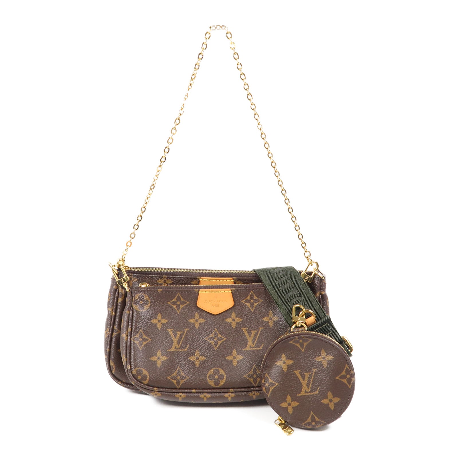 LOUIS VUITTON Monogram Multi Pochette Accessoires金扣肩背袋棕色