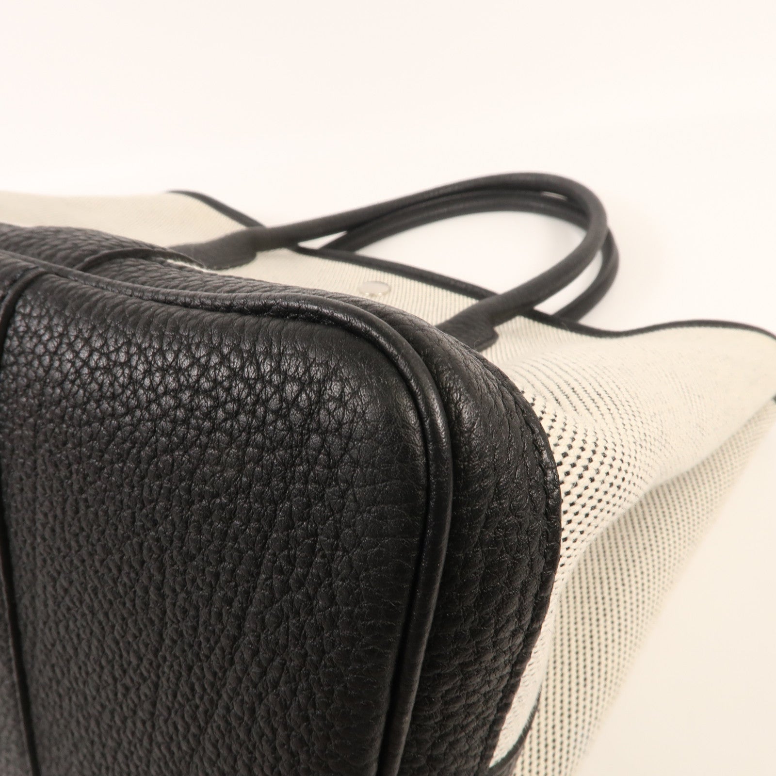 HERMES 帆布Garden Party PM銀扣手挽袋Black/White