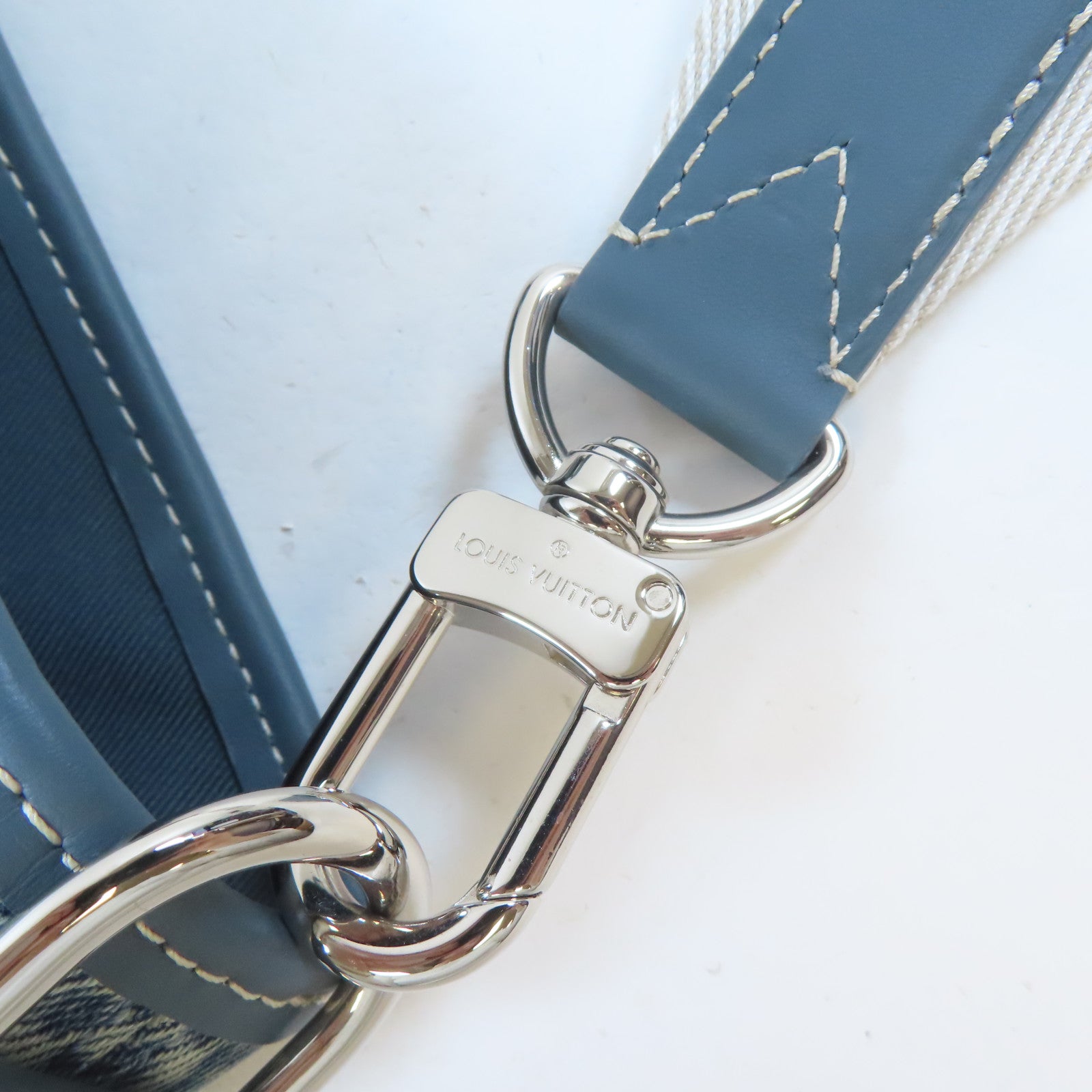 LOUIS VUITTON 牛仔布/皮革Weekend Tote NM銀扣手挽肩背兩用袋藍色