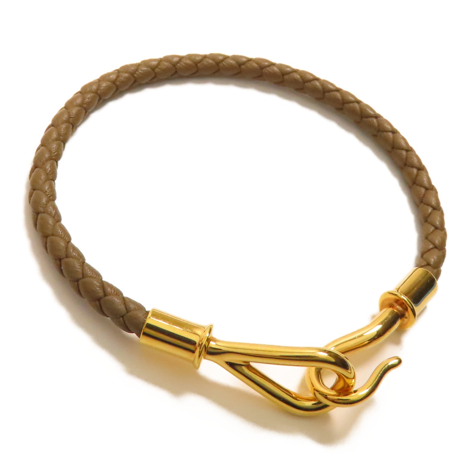 HERMES 牛皮皮革Jumbo H Bracelet金扣手帶Etoupe