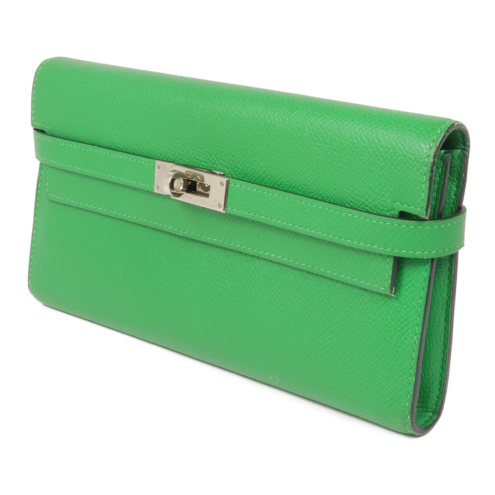 HERMES Epsom皮革Kelly Long Wallet銀扣長錢包Bambou