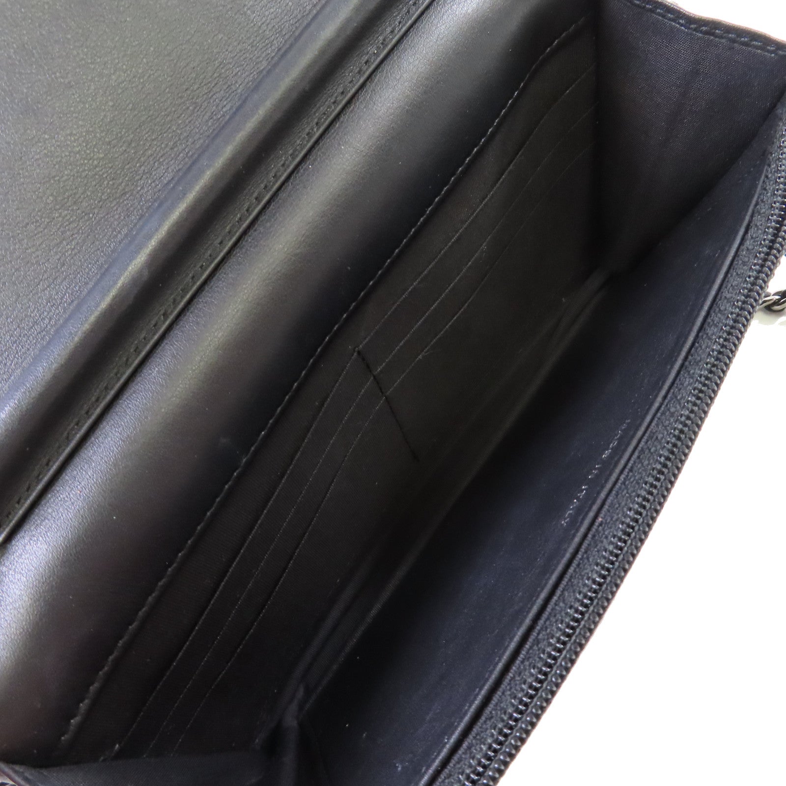 CHANEL 牛皮皮革WOC Wallet On Chain Shoulder Bag銀扣鏈帶肩背袋黑色/深藍色