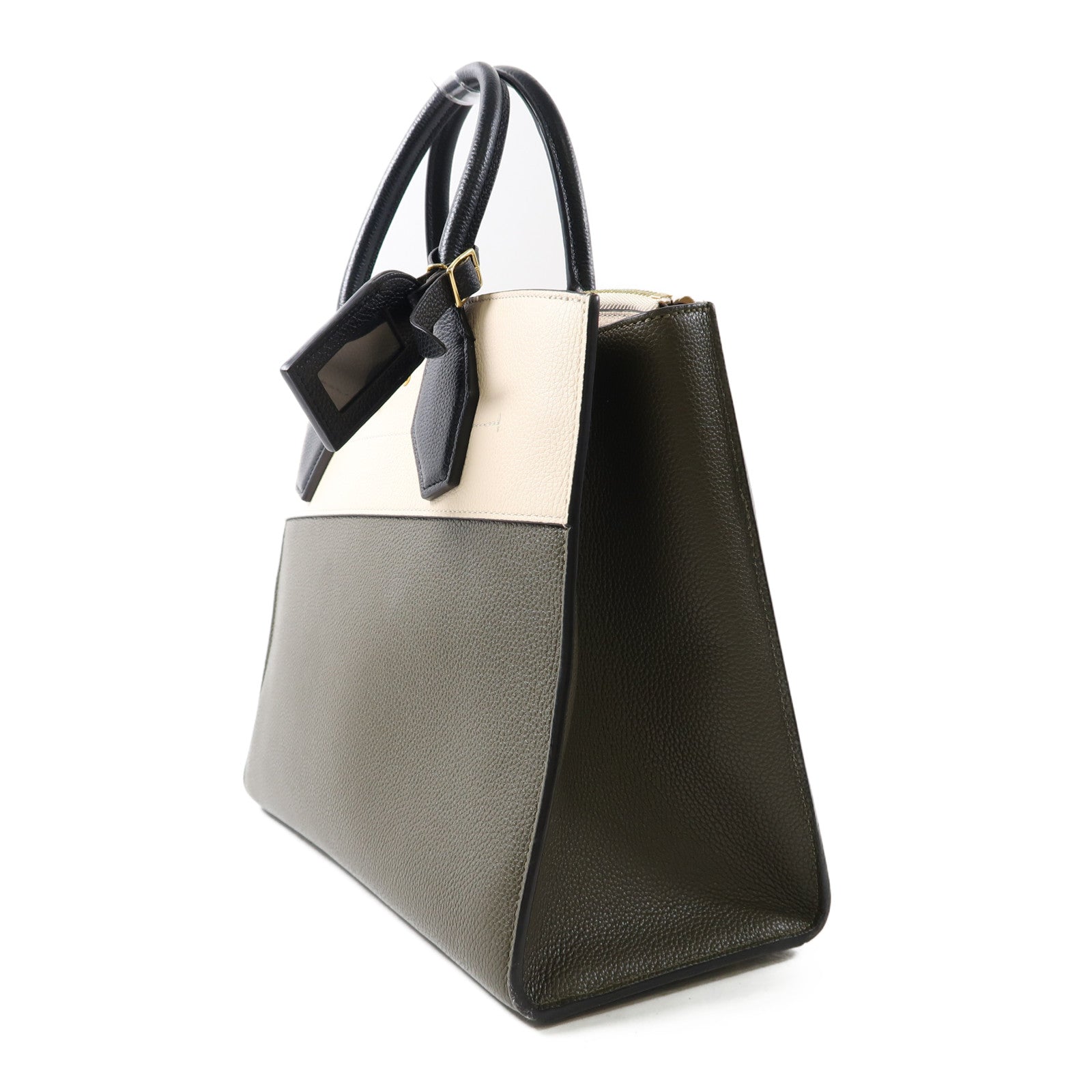 LOUIS VUITTON 牛皮皮革City Steamer金扣手挽肩背兩用袋綠色/米色/黑色