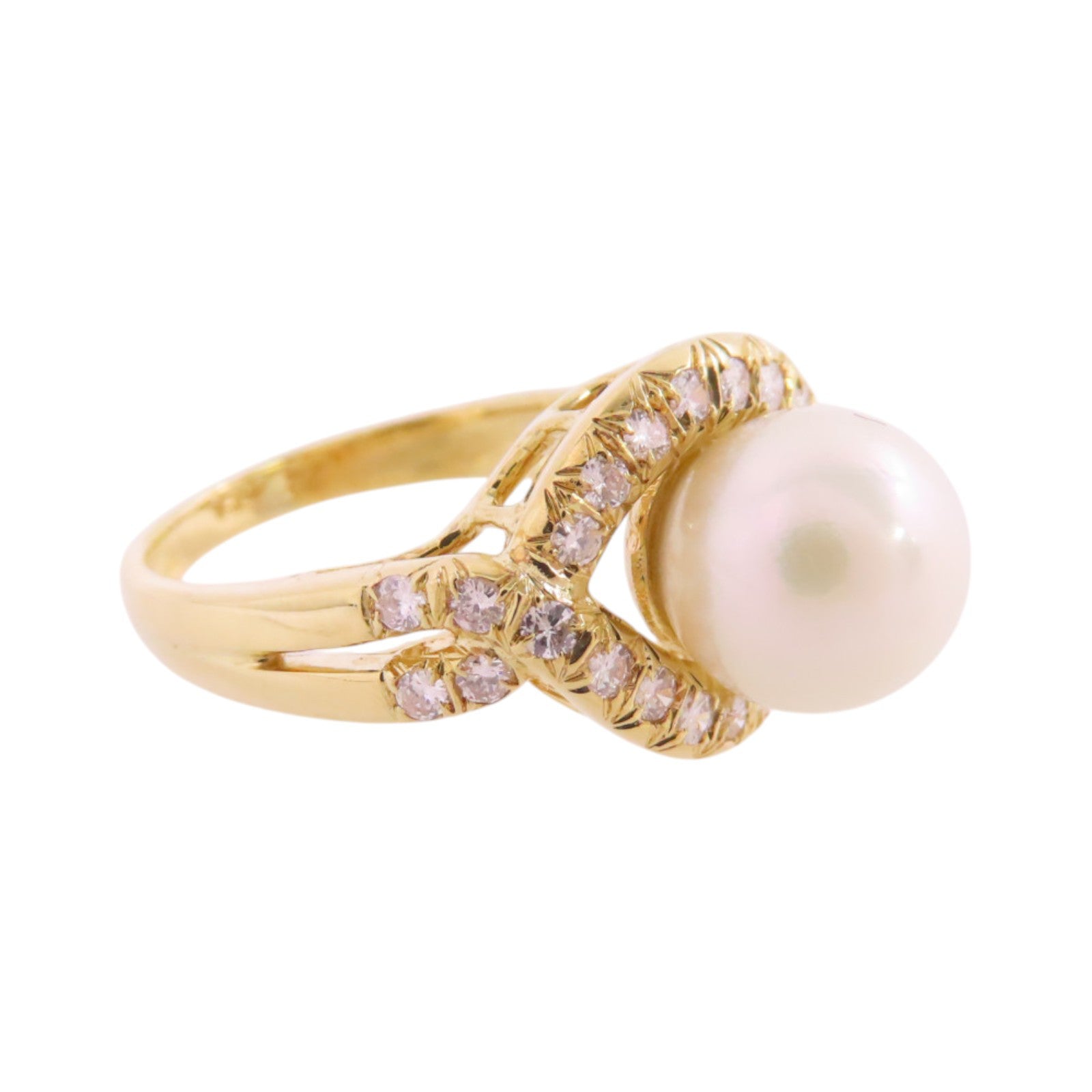 JEWELRY Pearl Diamond Ring US#4.25 18K Yellow Gold
