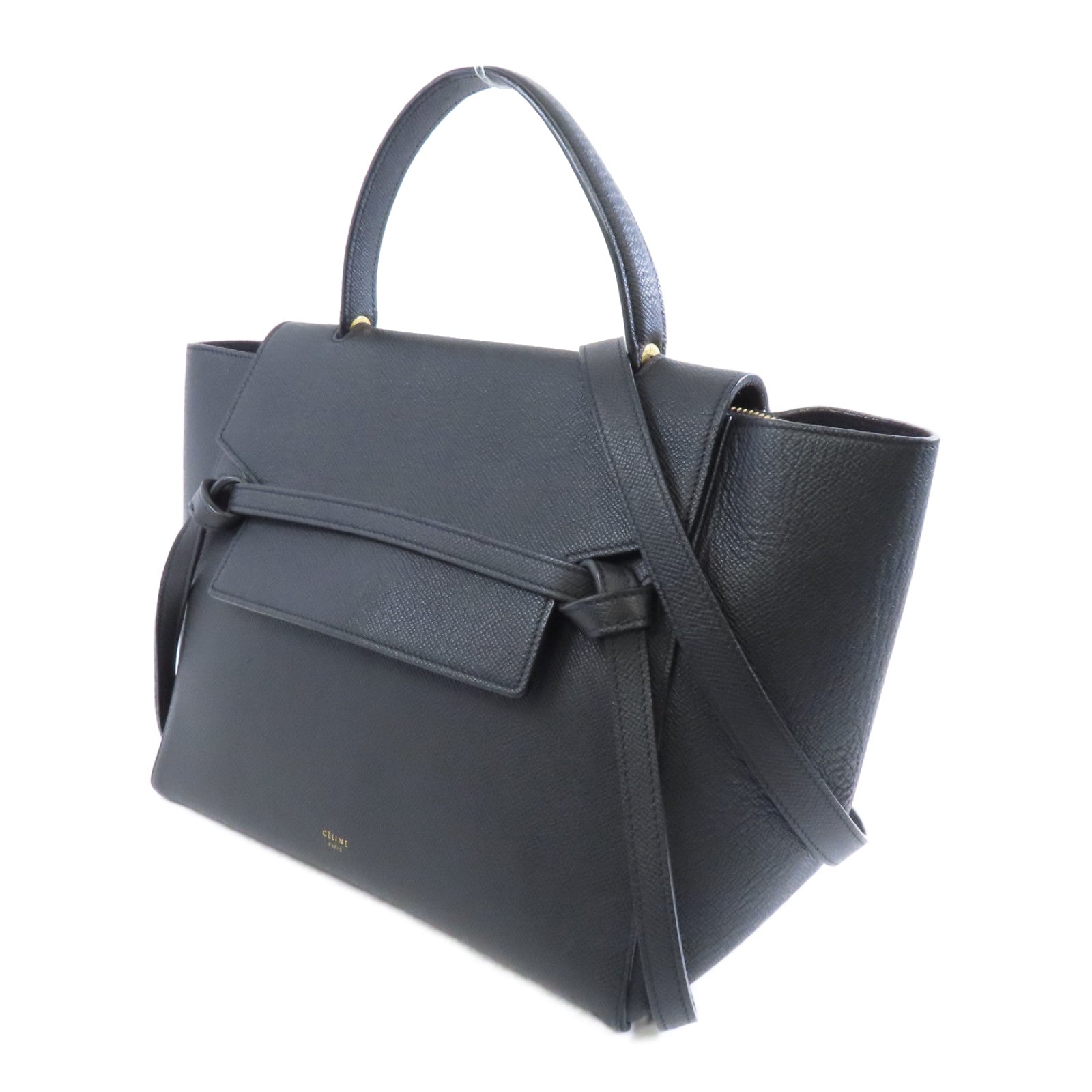 CELINE 牛皮皮革Mini Belt Bag金扣手挽肩背兩用袋黑色