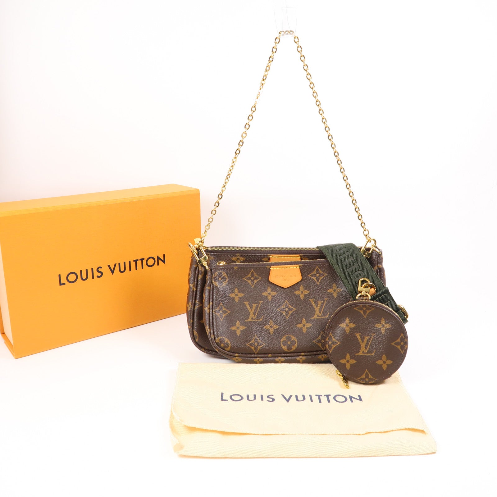 LOUIS VUITTON Monogram Multi Pochette Accessoires金扣肩背袋棕色