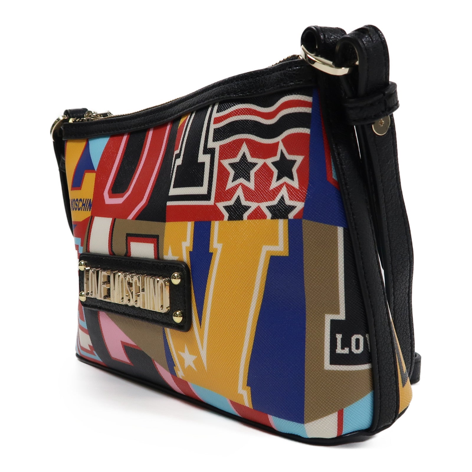 MOSCHINO 塗層帆布Shoulder Bag金扣肩背袋彩色