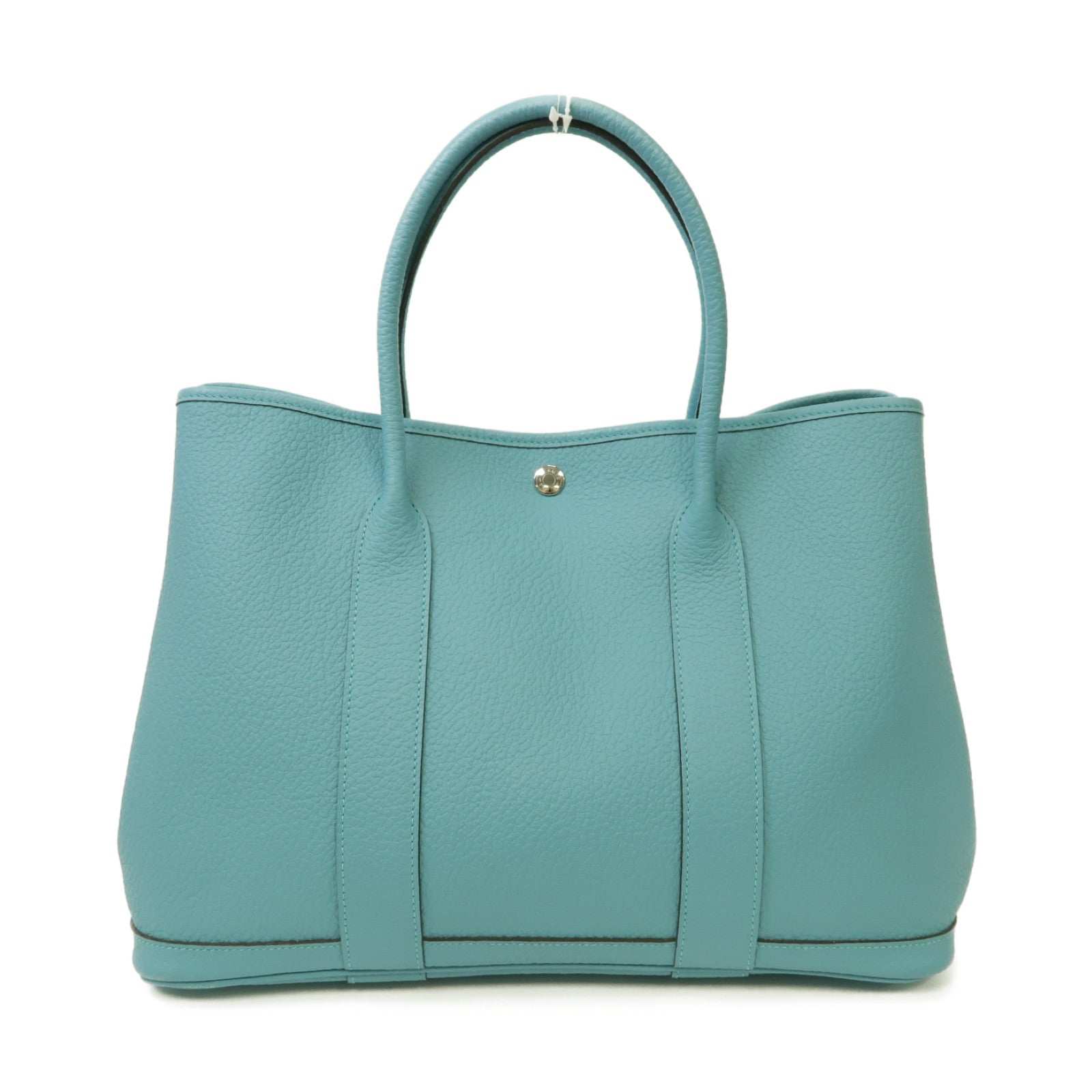 HERMES Country皮革Garden Party PM銀扣手挽袋Bleu-Atoll藍色