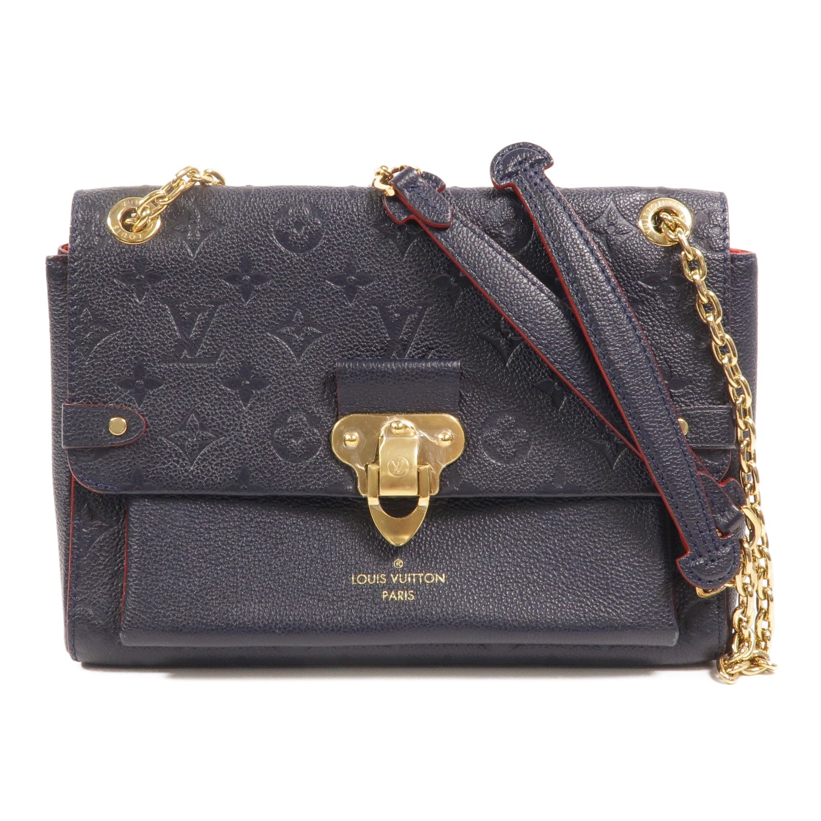 LOUIS VUITTON Monogram Empreinte Vavin PM金扣肩背袋深藍色