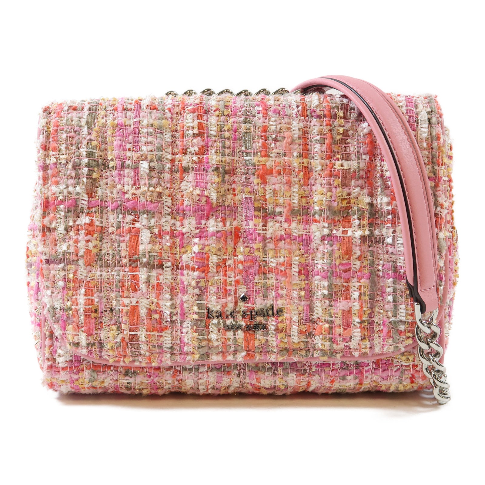 Kate Spade 斜紋軟呢Shoulder Bag銀扣鏈帶肩背袋粉紅色
