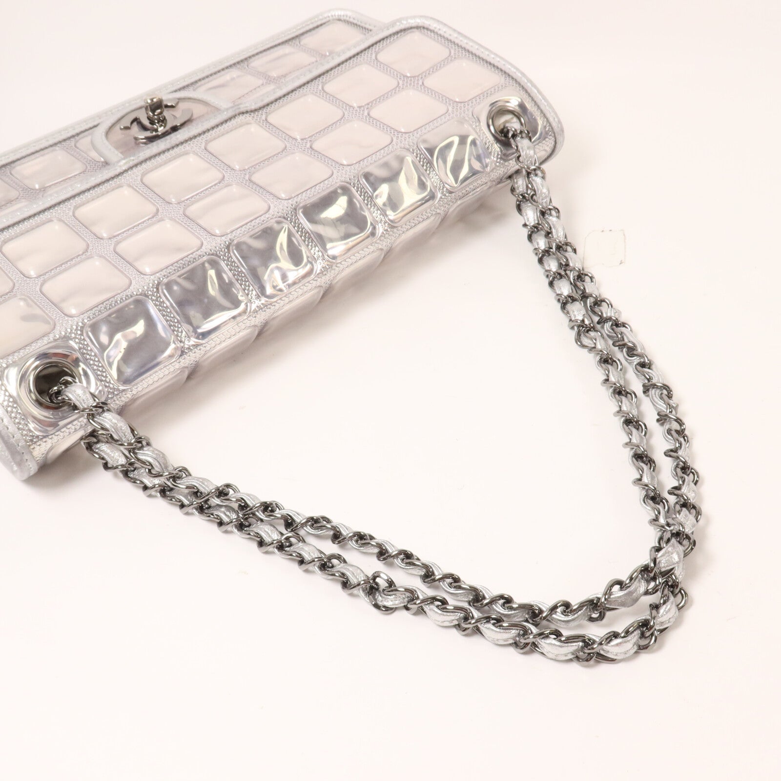 CHANEL 羊皮皮革/PVC Chain Shoulder鏈帶肩背袋
