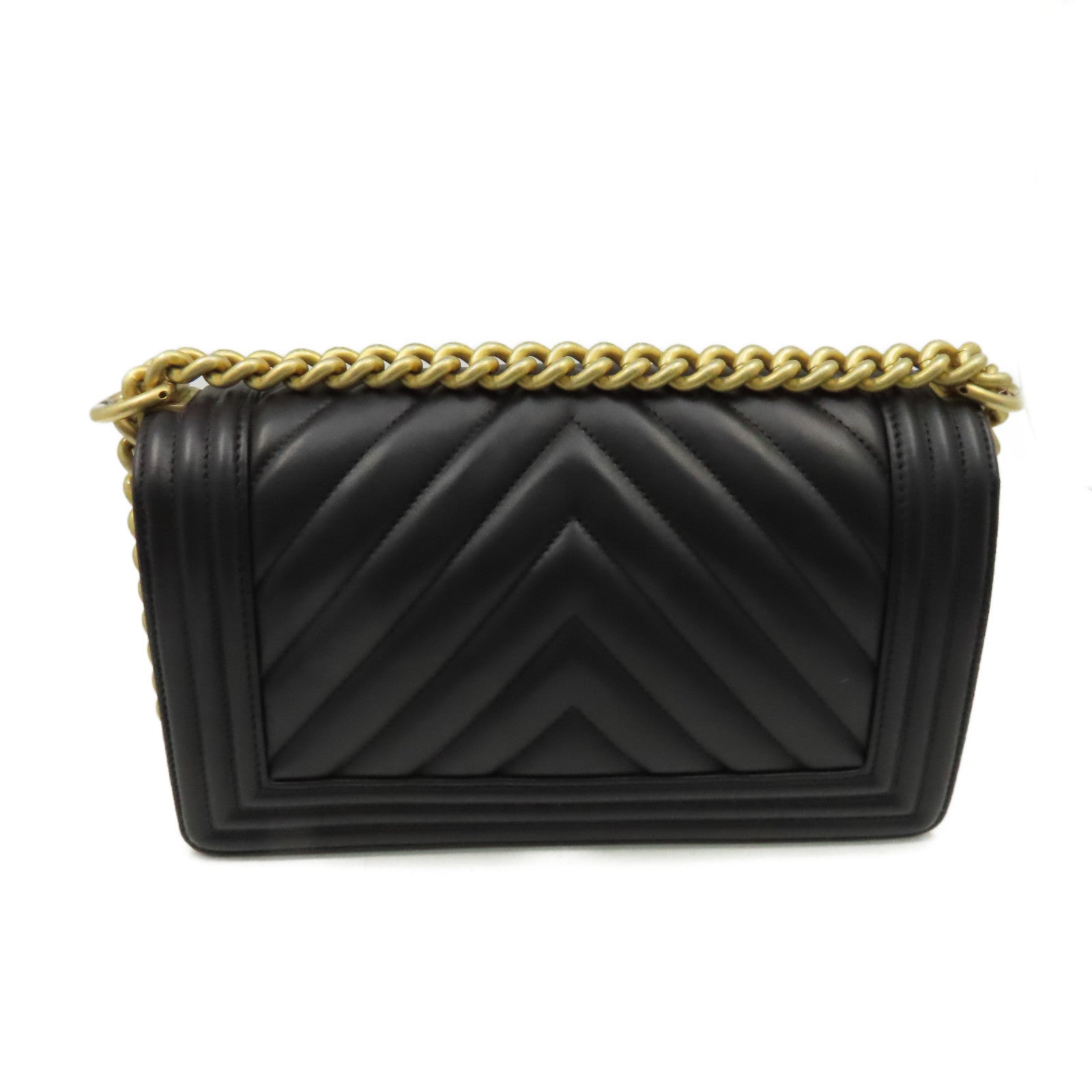 CHANEL 【激減優惠】斜紋羊皮皮革Boy Chanel 25cmShoulder Bag金扣鏈帶肩背袋黑色